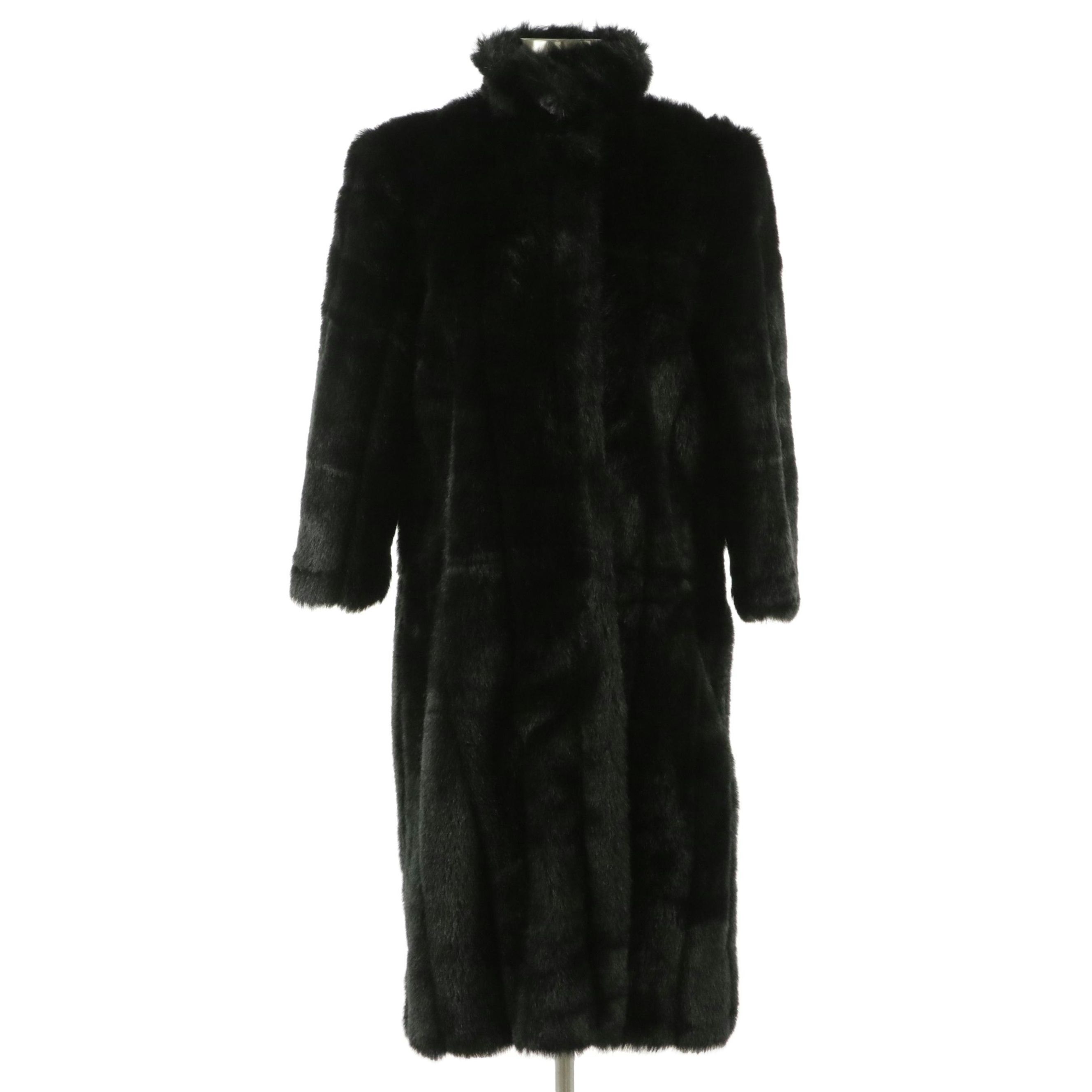 Vintage Black Faux Fur Long Coat