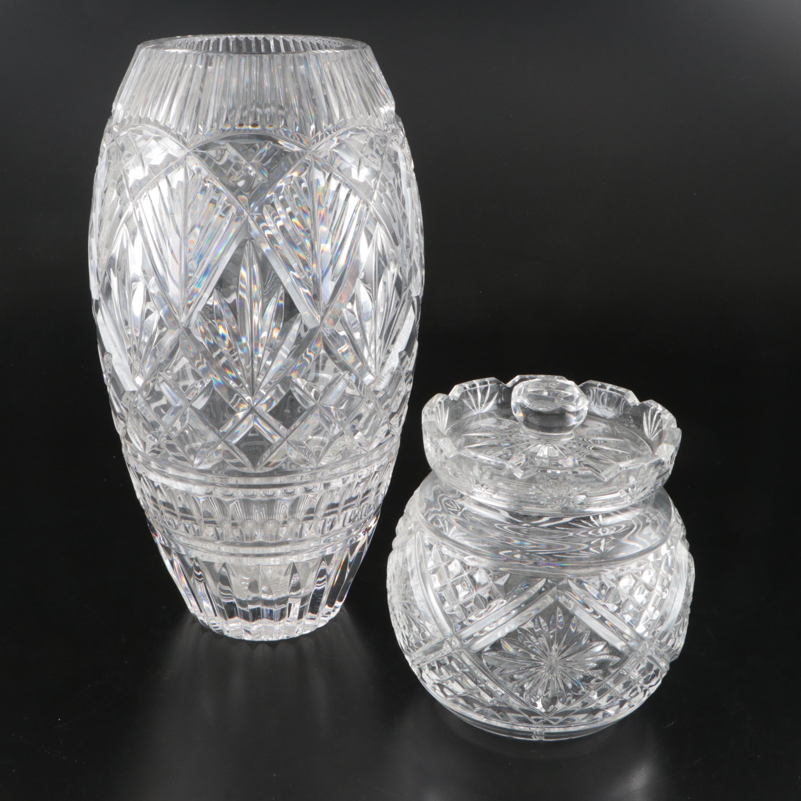 Waterford Crystal Master Cut Vase and Waterford Society Biscuit Barrel