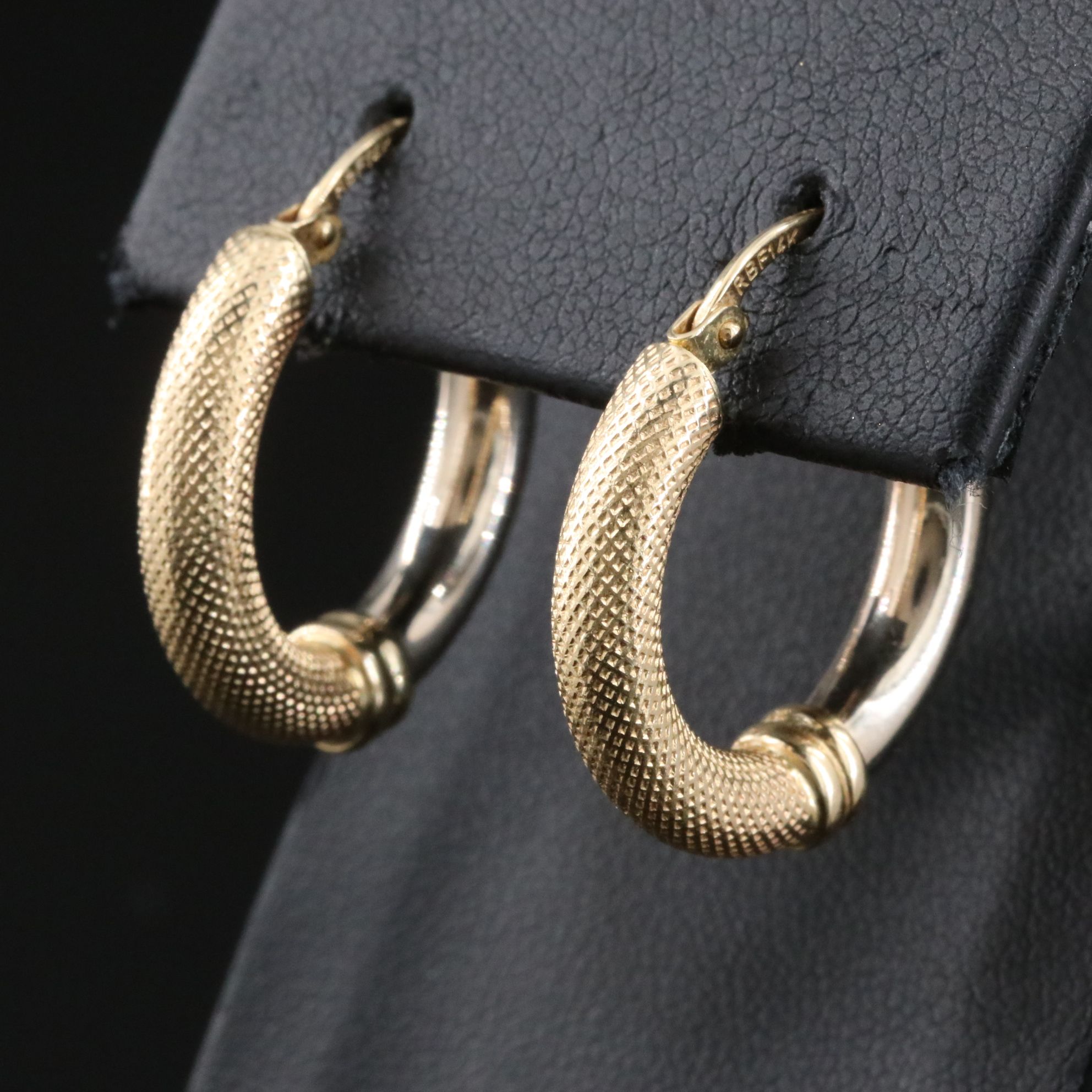 14K Hoop Earrings with Knurled Finish