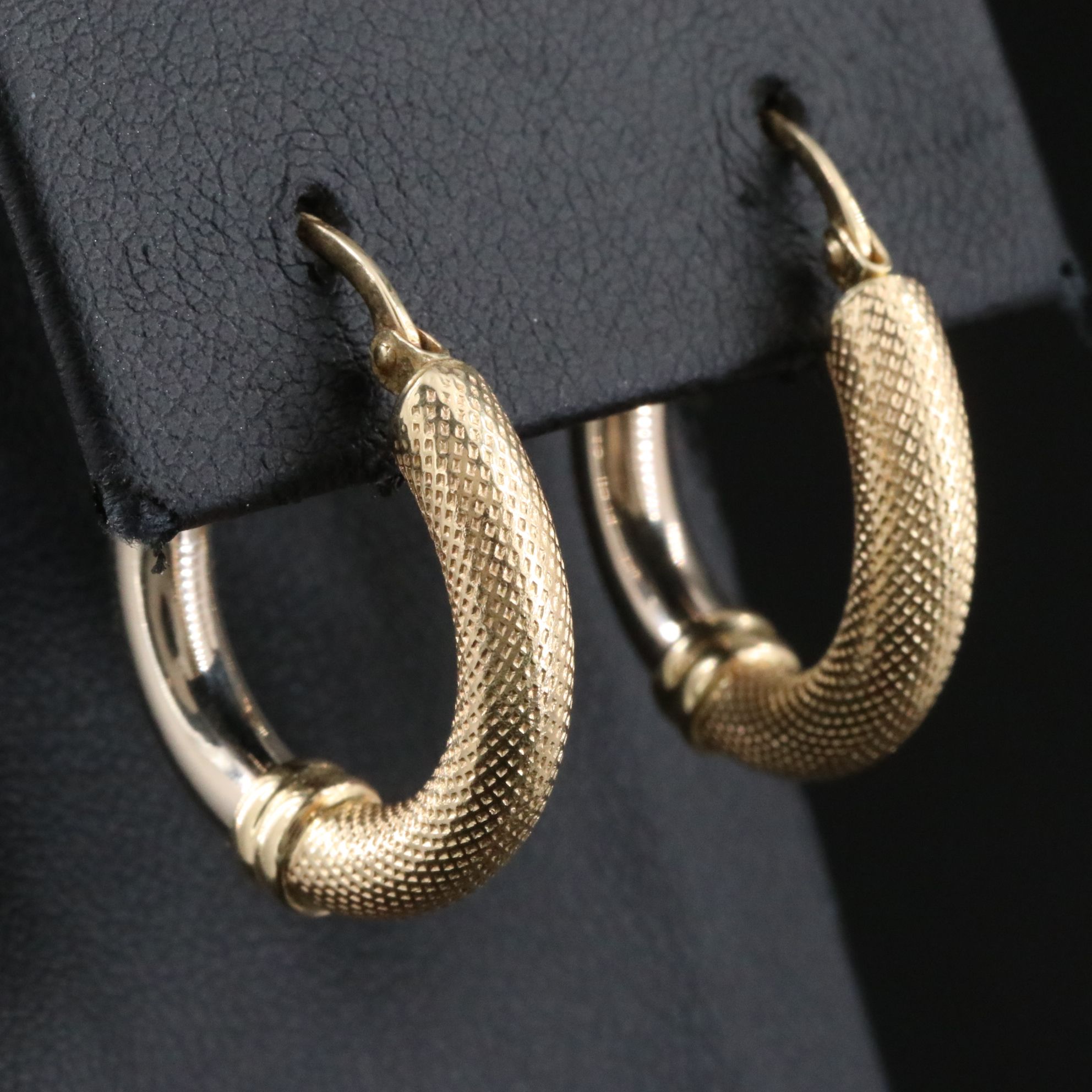 14K Hoop Earrings with Knurled Finish