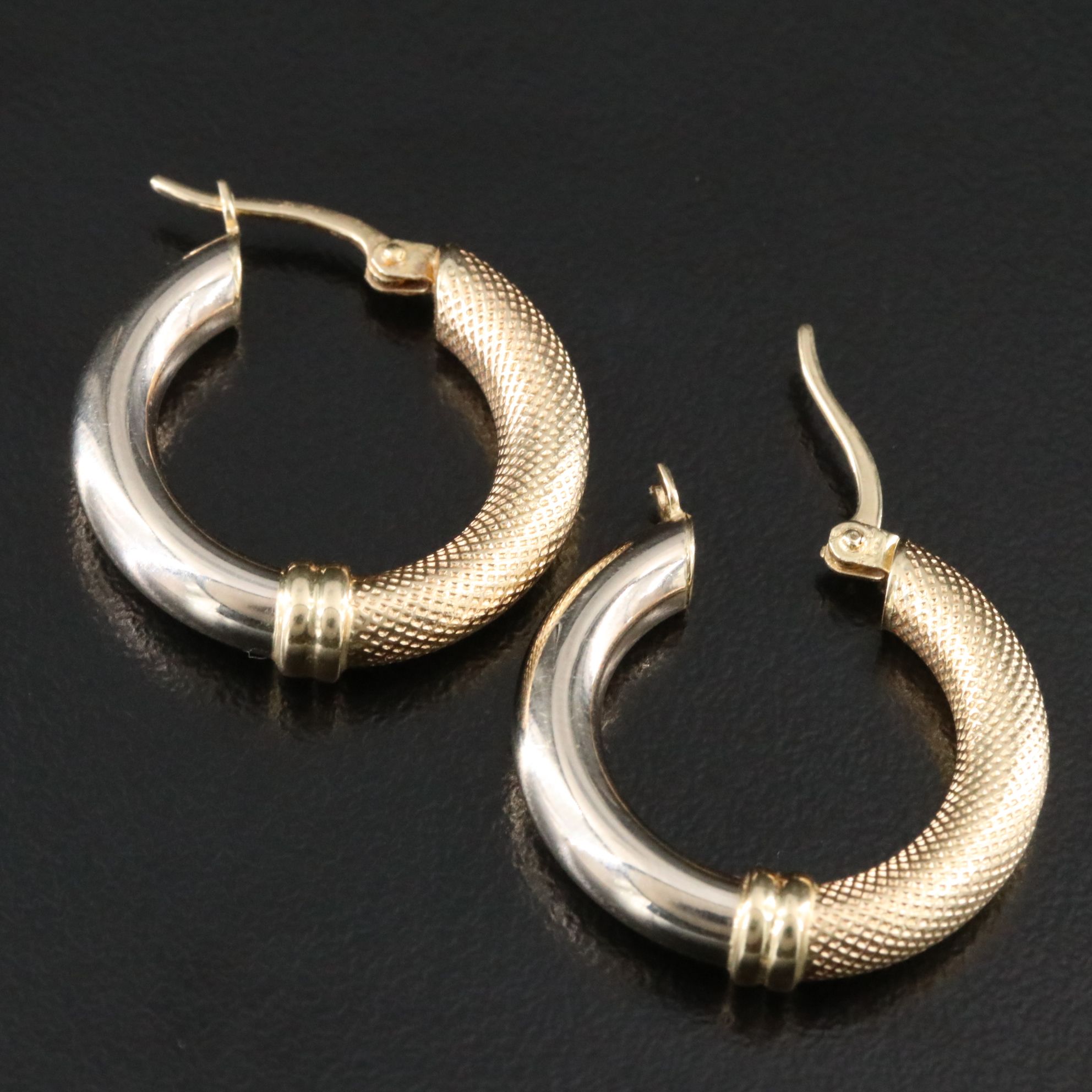 14K Hoop Earrings with Knurled Finish