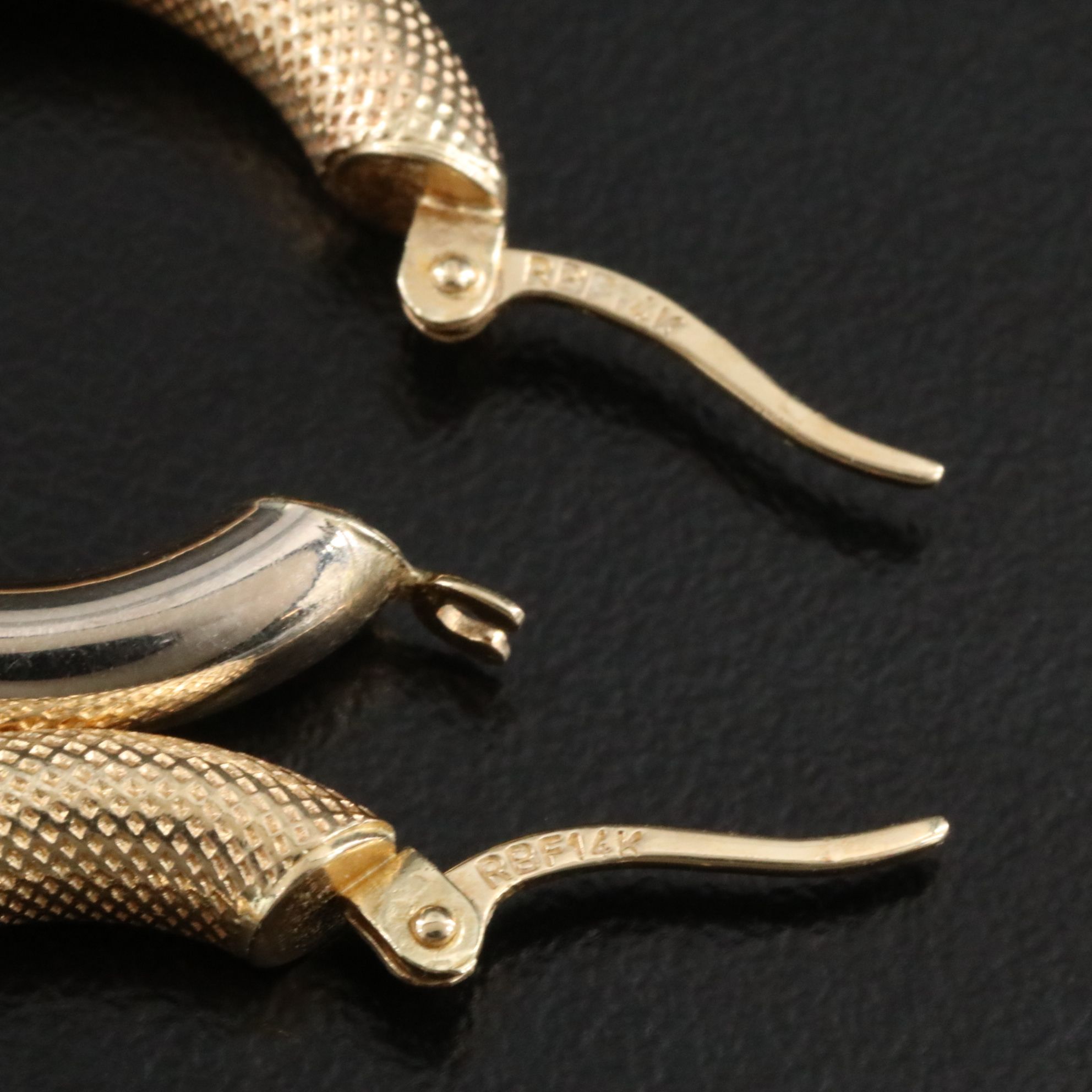 14K Hoop Earrings with Knurled Finish