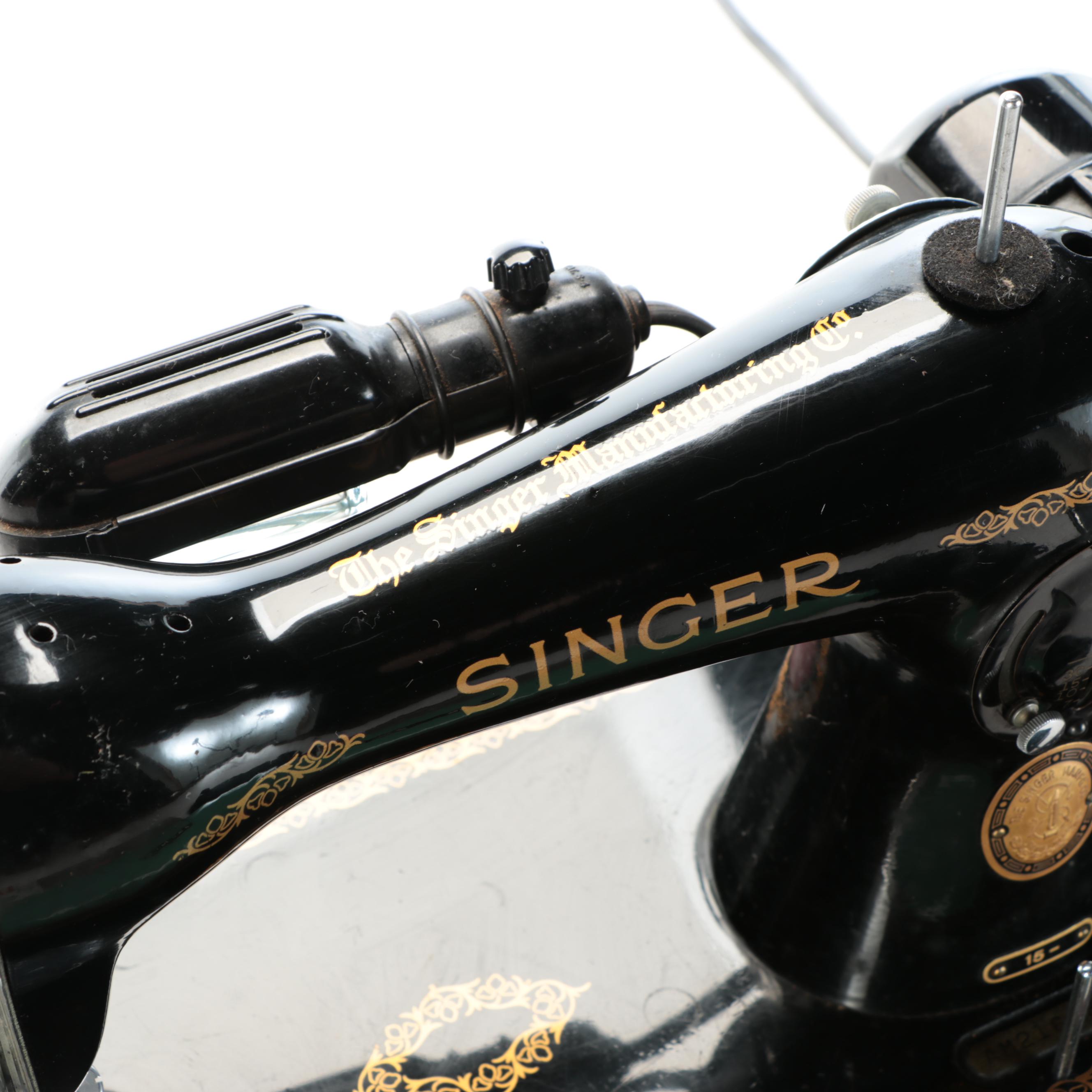 Singer Electric Sewing Machine with More Sewing Supplies, Early 20th Century