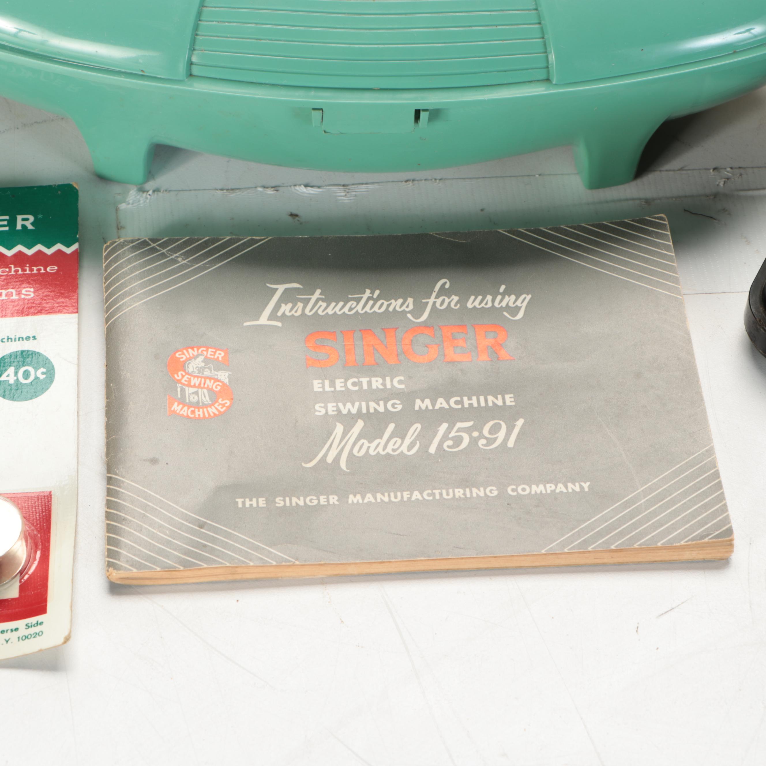 Singer Electric Sewing Machine with More Sewing Supplies, Early 20th Century