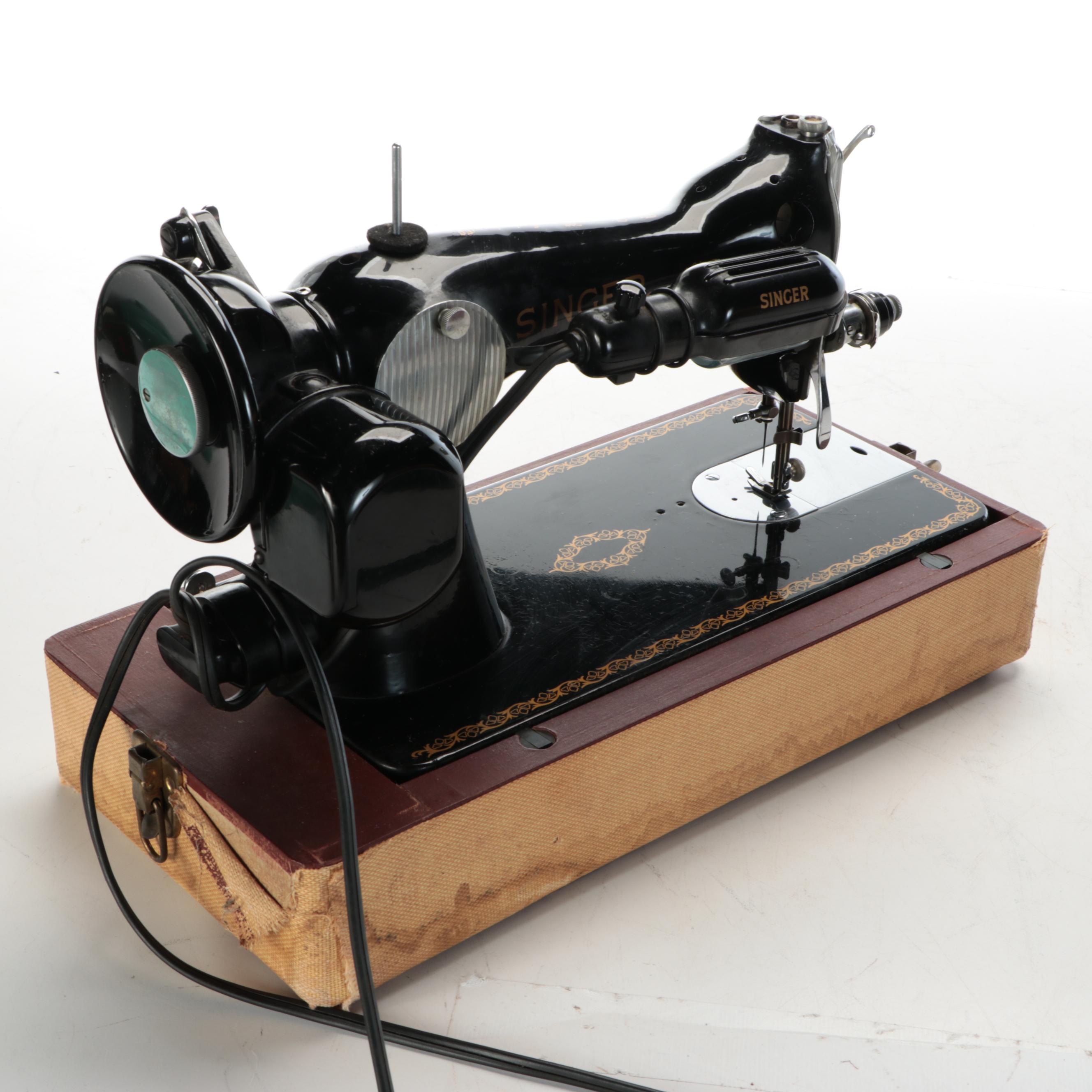 Singer Electric Sewing Machine with More Sewing Supplies, Early 20th Century