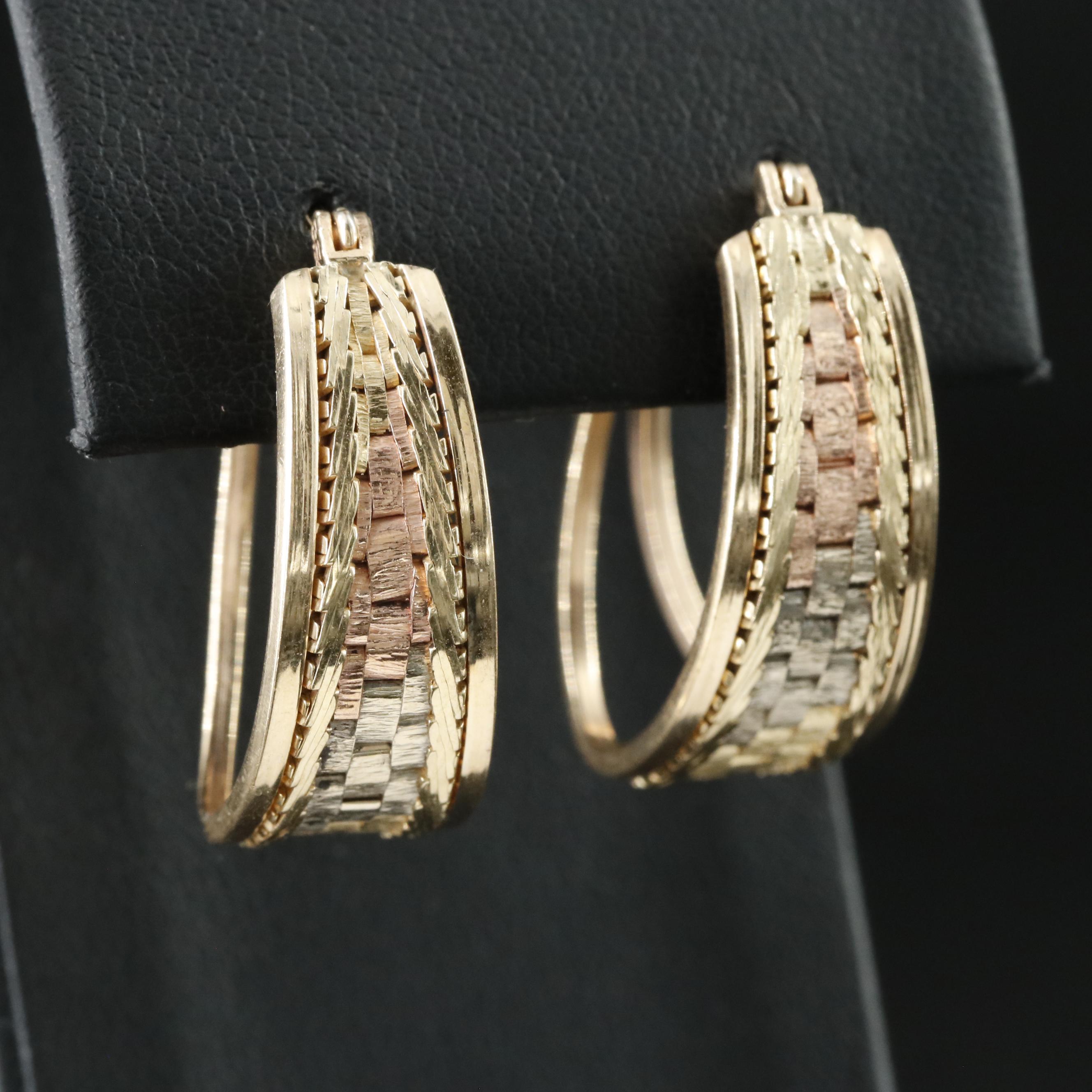 14K Tri-Color Tapered Oval Hoops