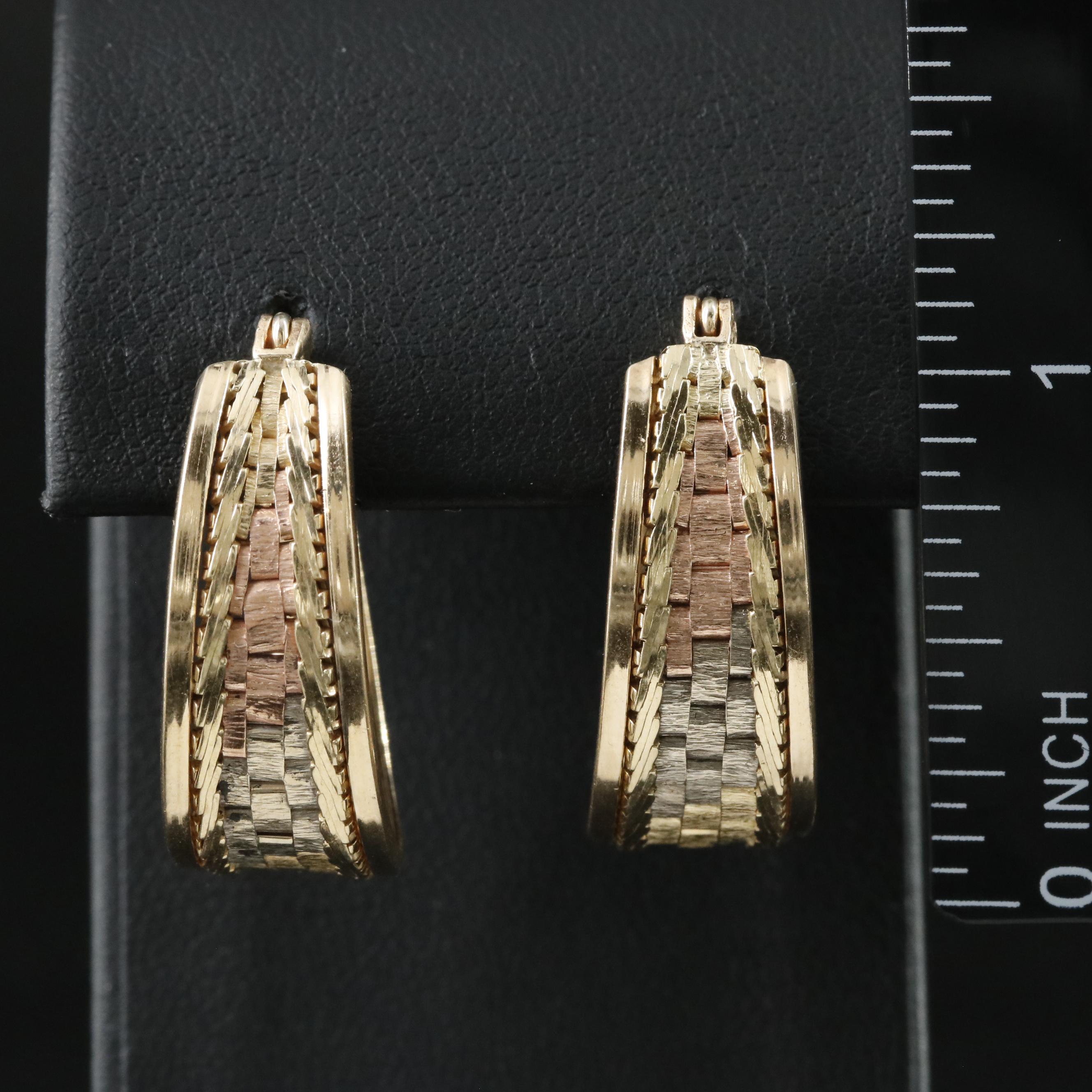 14K Tri-Color Tapered Oval Hoops