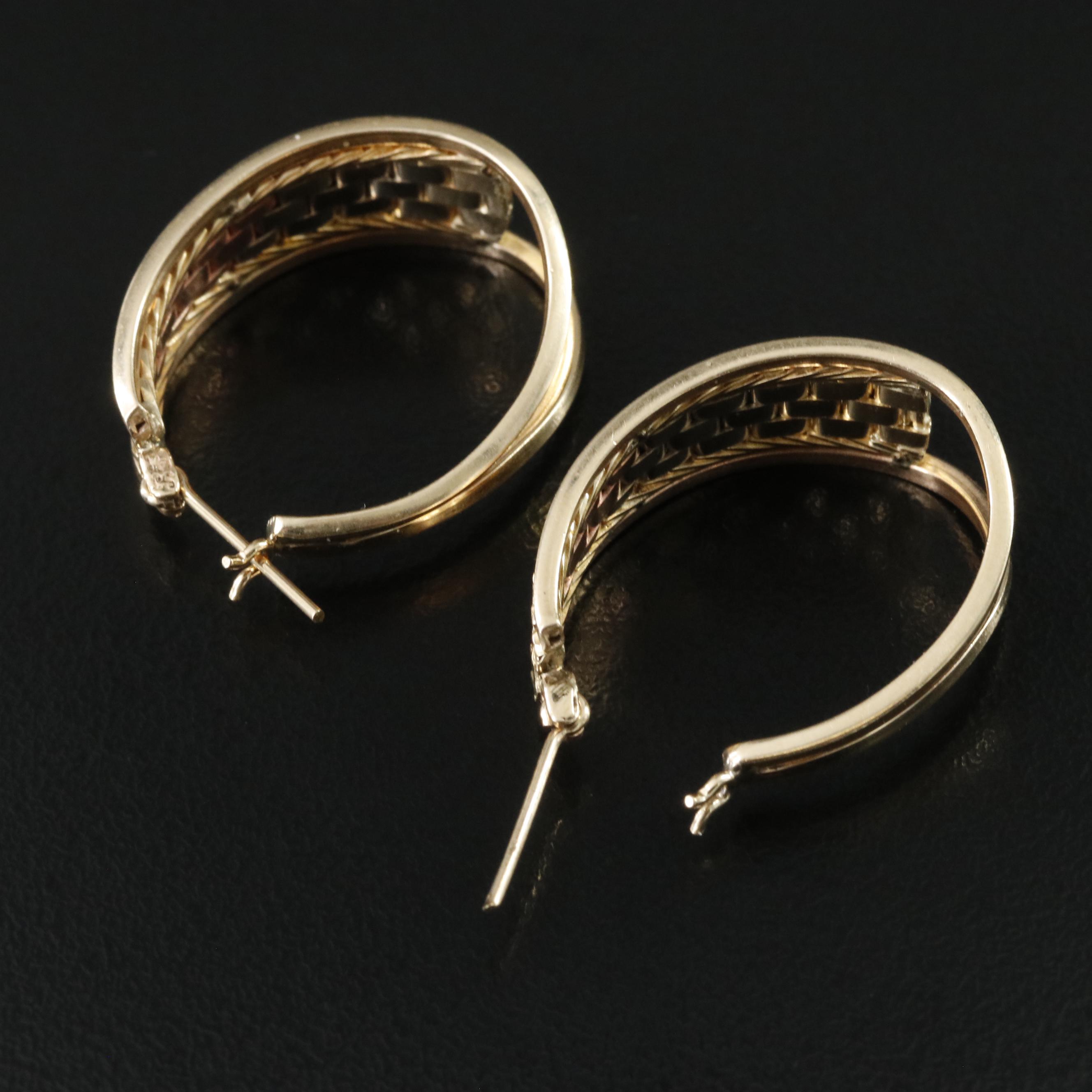 14K Tri-Color Tapered Oval Hoops