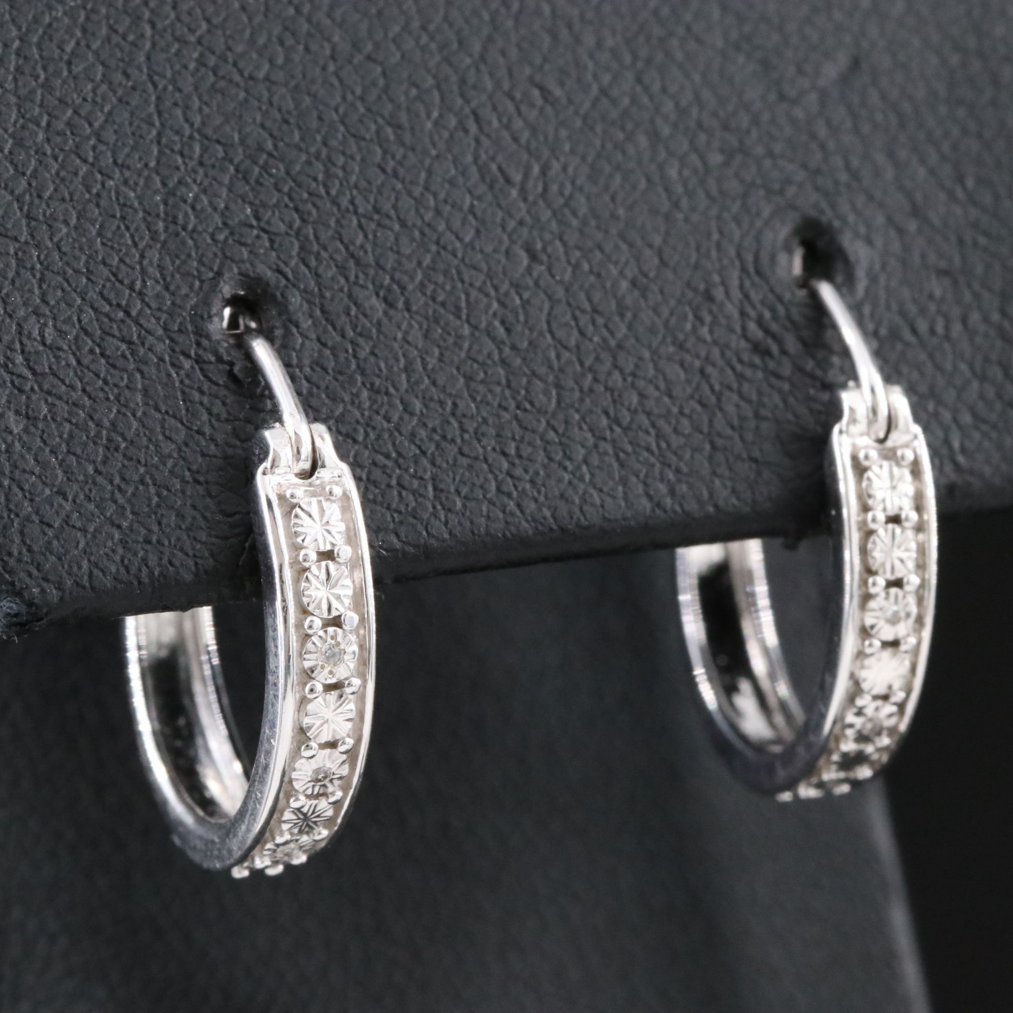 Sterling Diamond Hoop Earrings