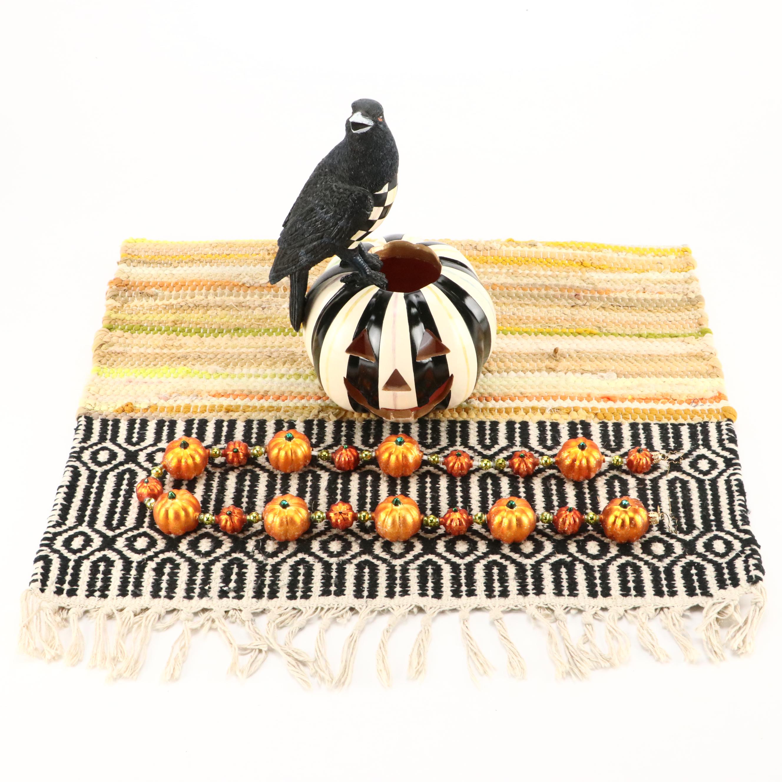 MacKenzie-Childs Illuminating Pumpkin and Accent Rug with Radko Fall Garland