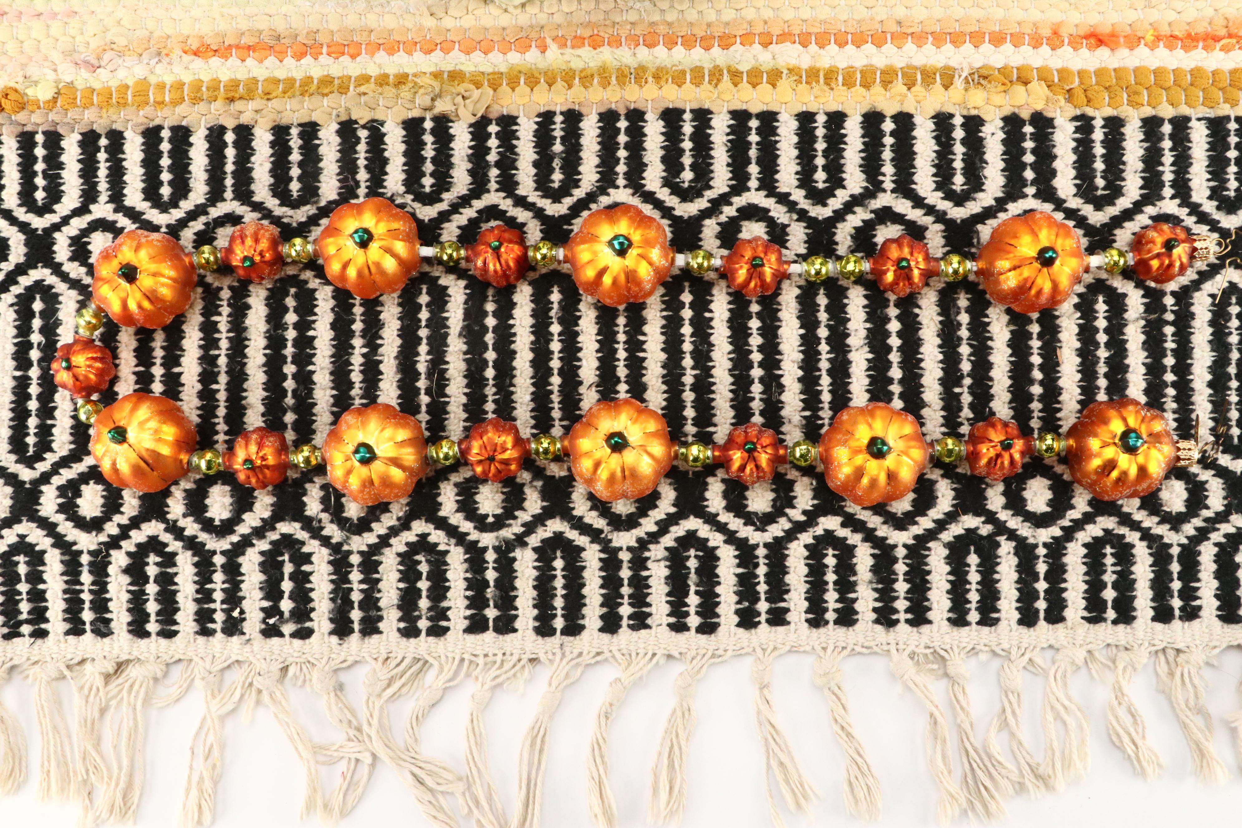 MacKenzie-Childs Illuminating Pumpkin and Accent Rug with Radko Fall Garland