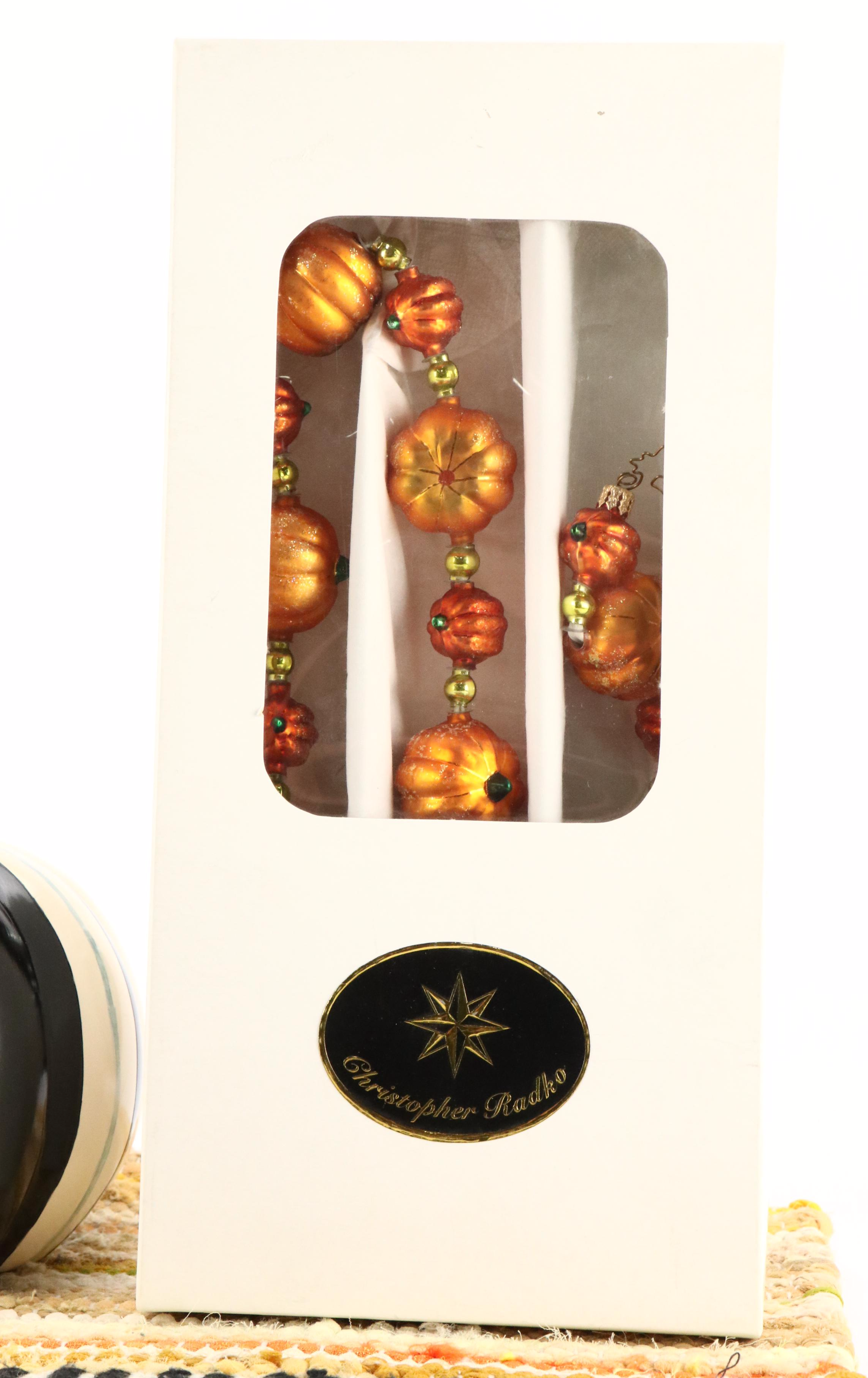 MacKenzie-Childs Illuminating Pumpkin and Accent Rug with Radko Fall Garland