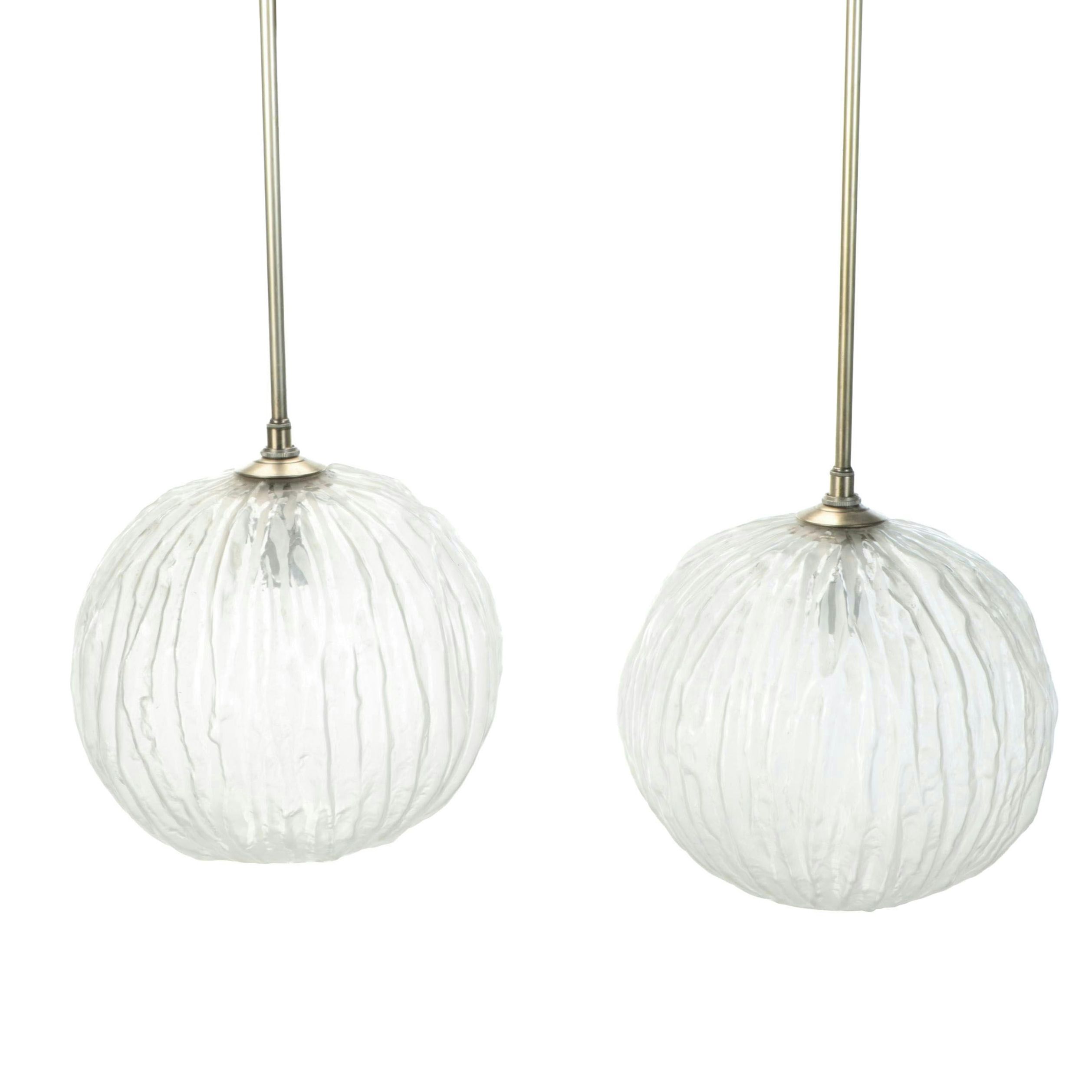 Italian Murano Mid Century Frosted Glass Pendants, Vintage