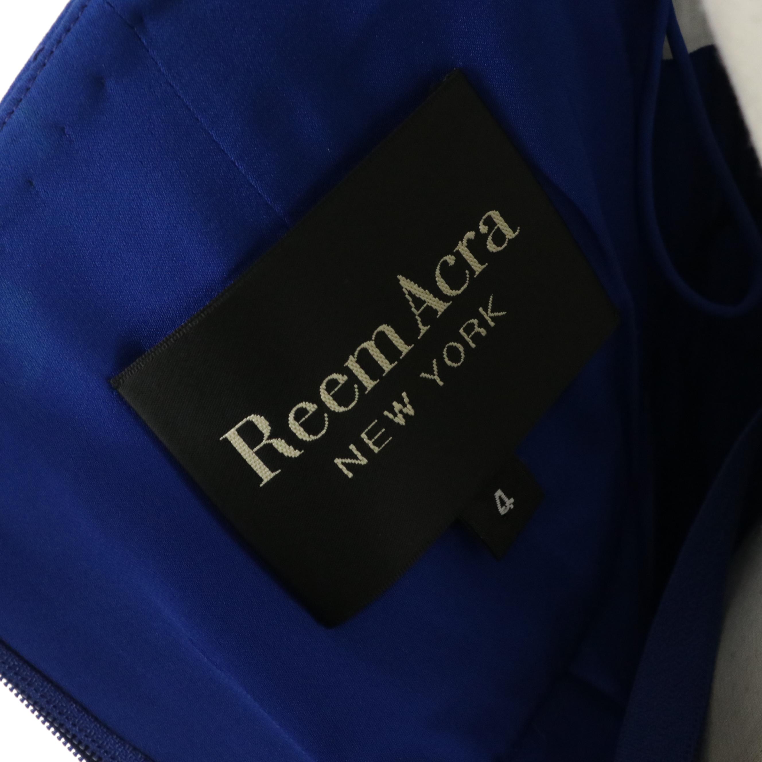 Reem Acra Sapphire Blue Ruffled Silk Strapless Mini Dress