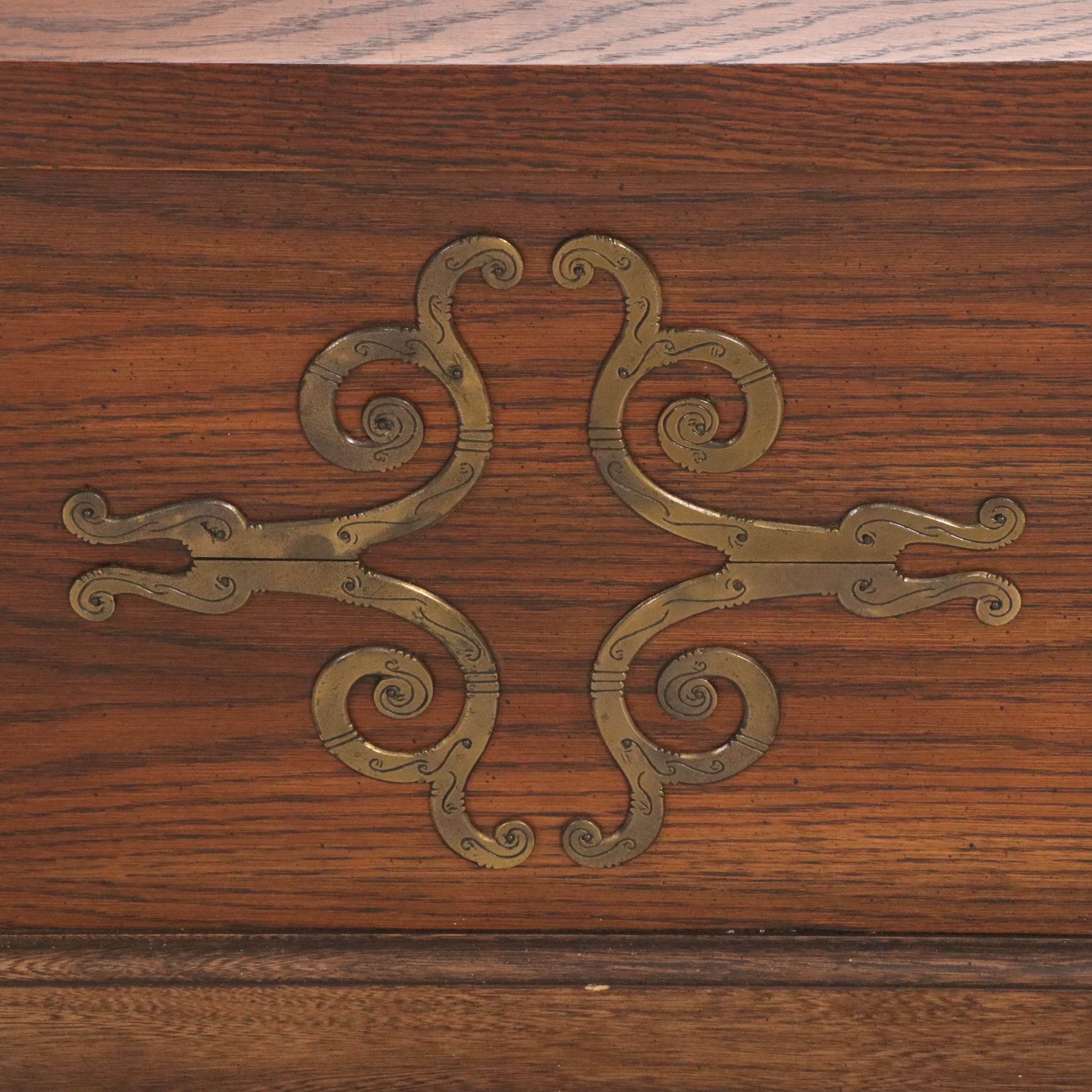 Lane Spanish Style Oak and Brass Mount Blanket Chest, Mid to Late 20th Century