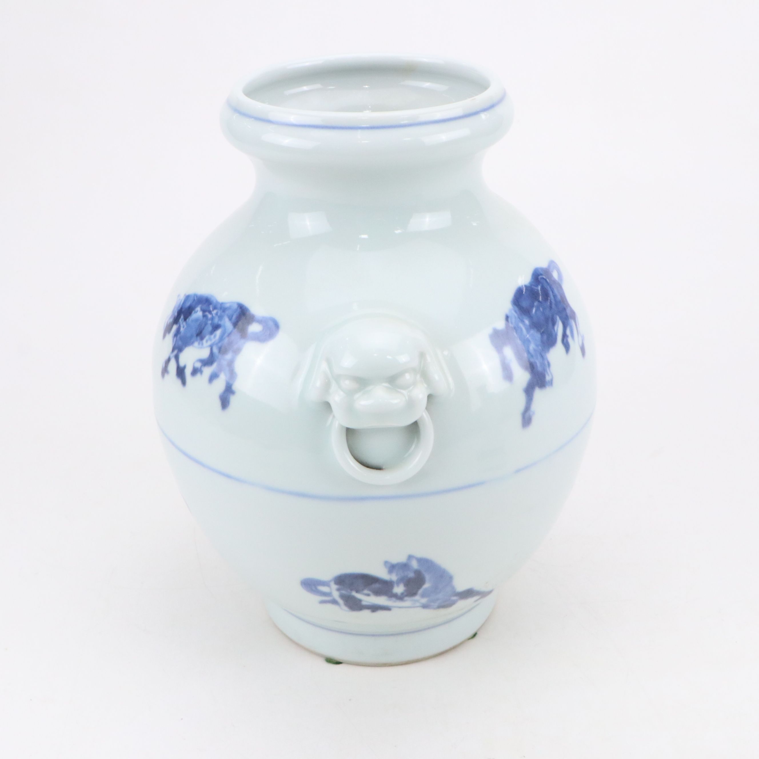 Royal Copenhagen Porcelain Candelabra with Blue on White Porcelain Vase