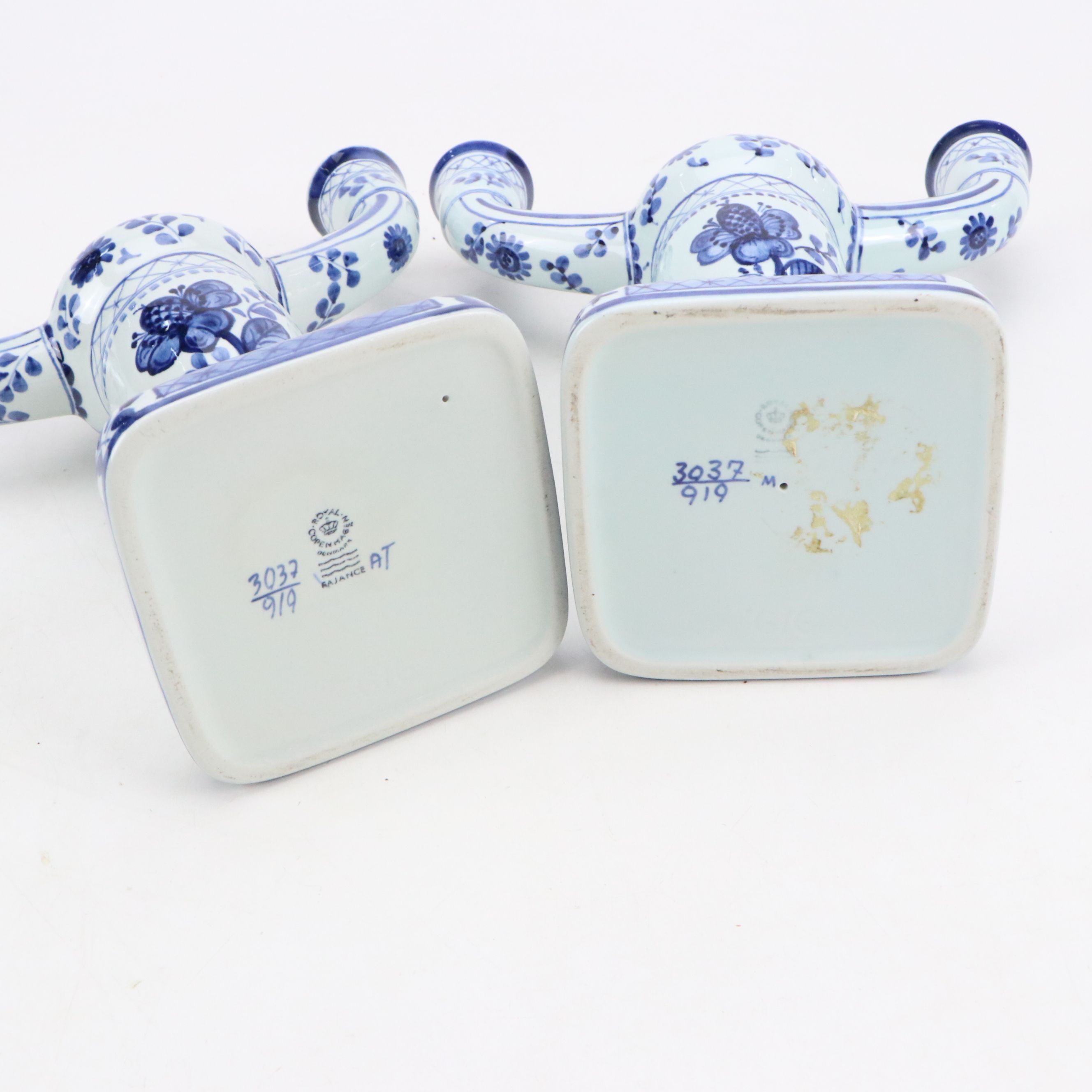 Royal Copenhagen Porcelain Candelabra with Blue on White Porcelain Vase