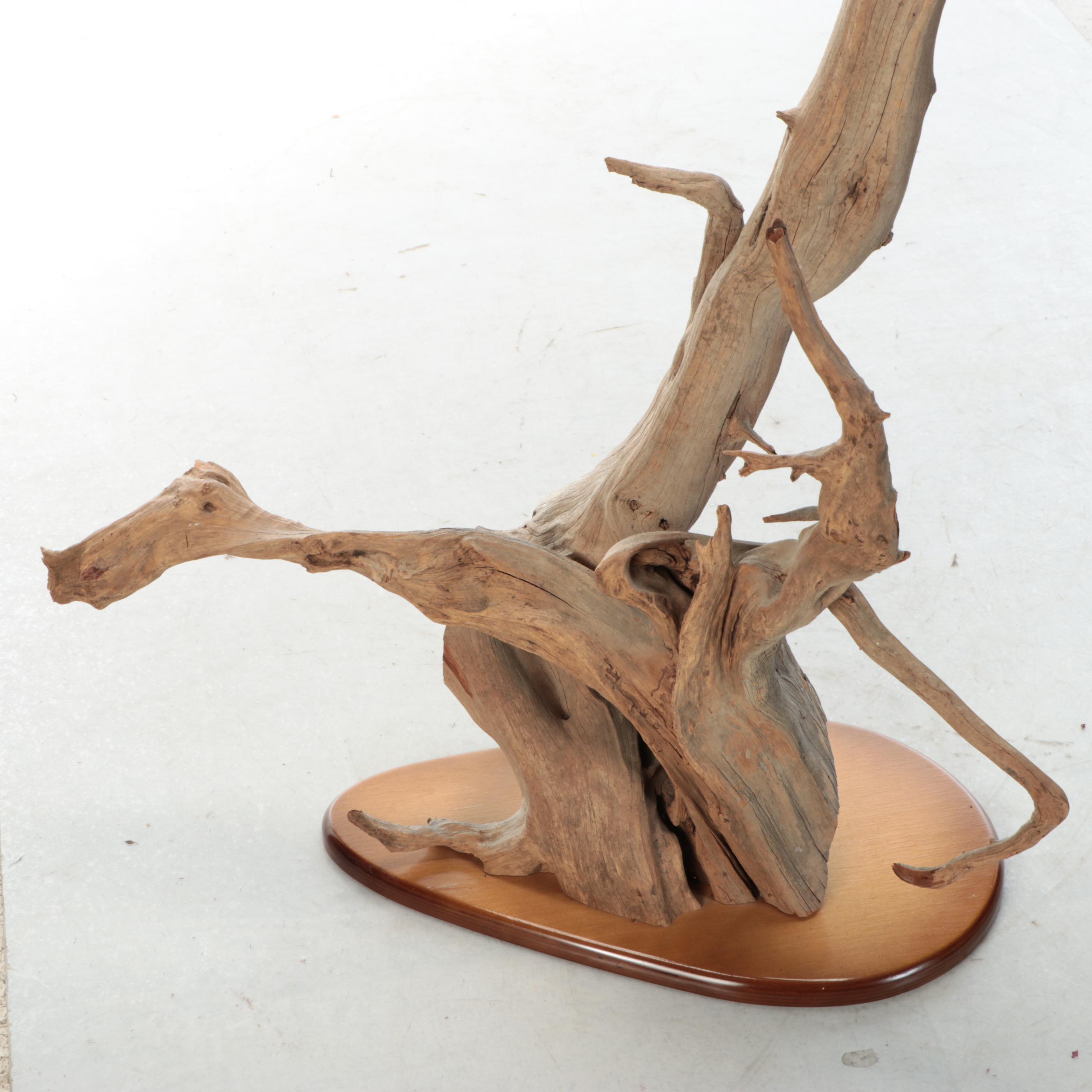 Carved Wood Heron Sculpture on Driftwood