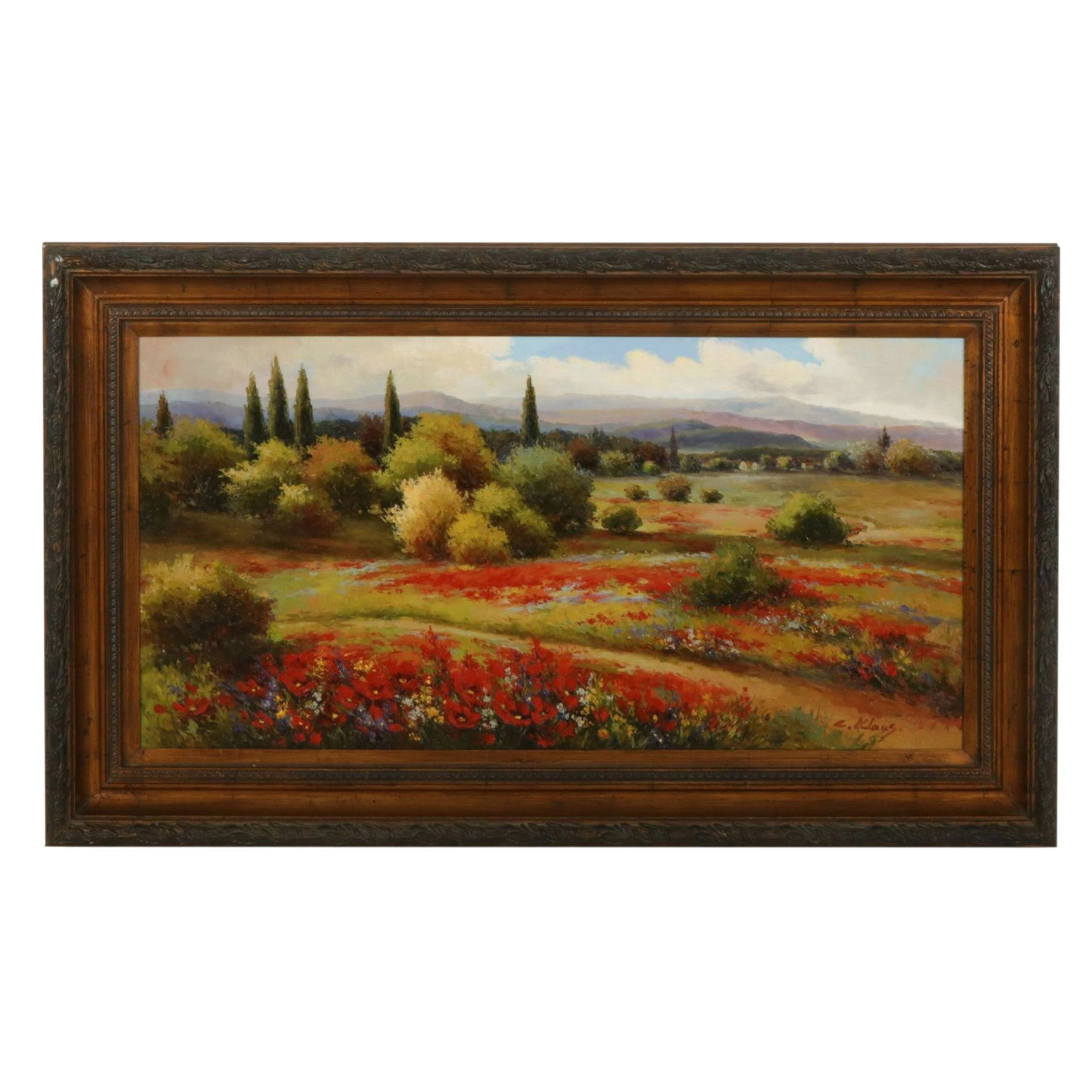 C. Klaus Large-Scaled Impressionist Meadow Landscape Featuring Peonies