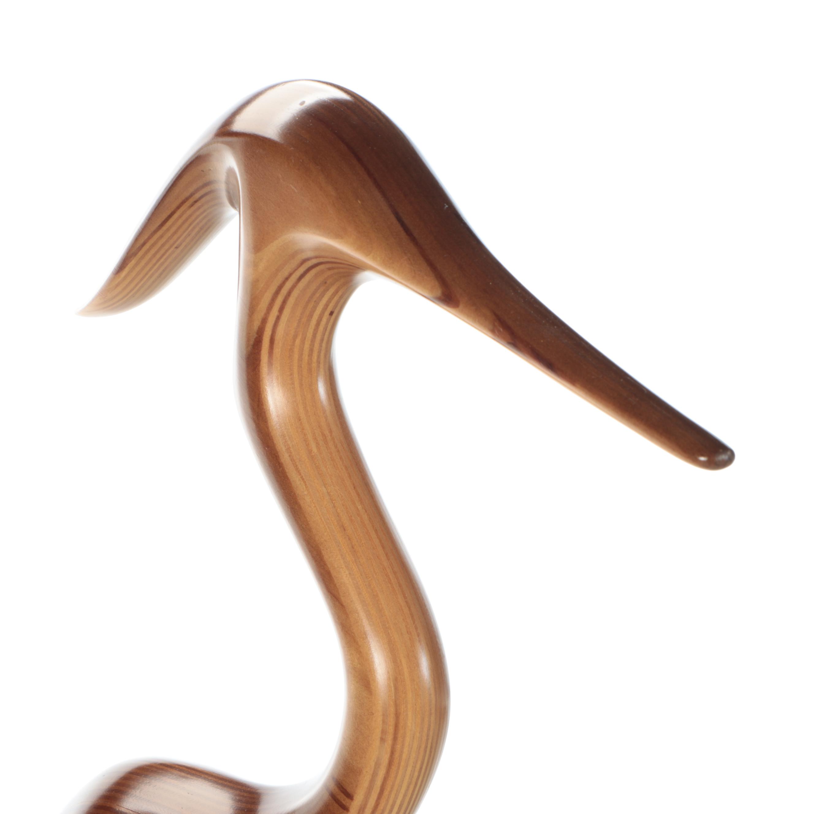 Carved Wood Heron Sculpture on Driftwood