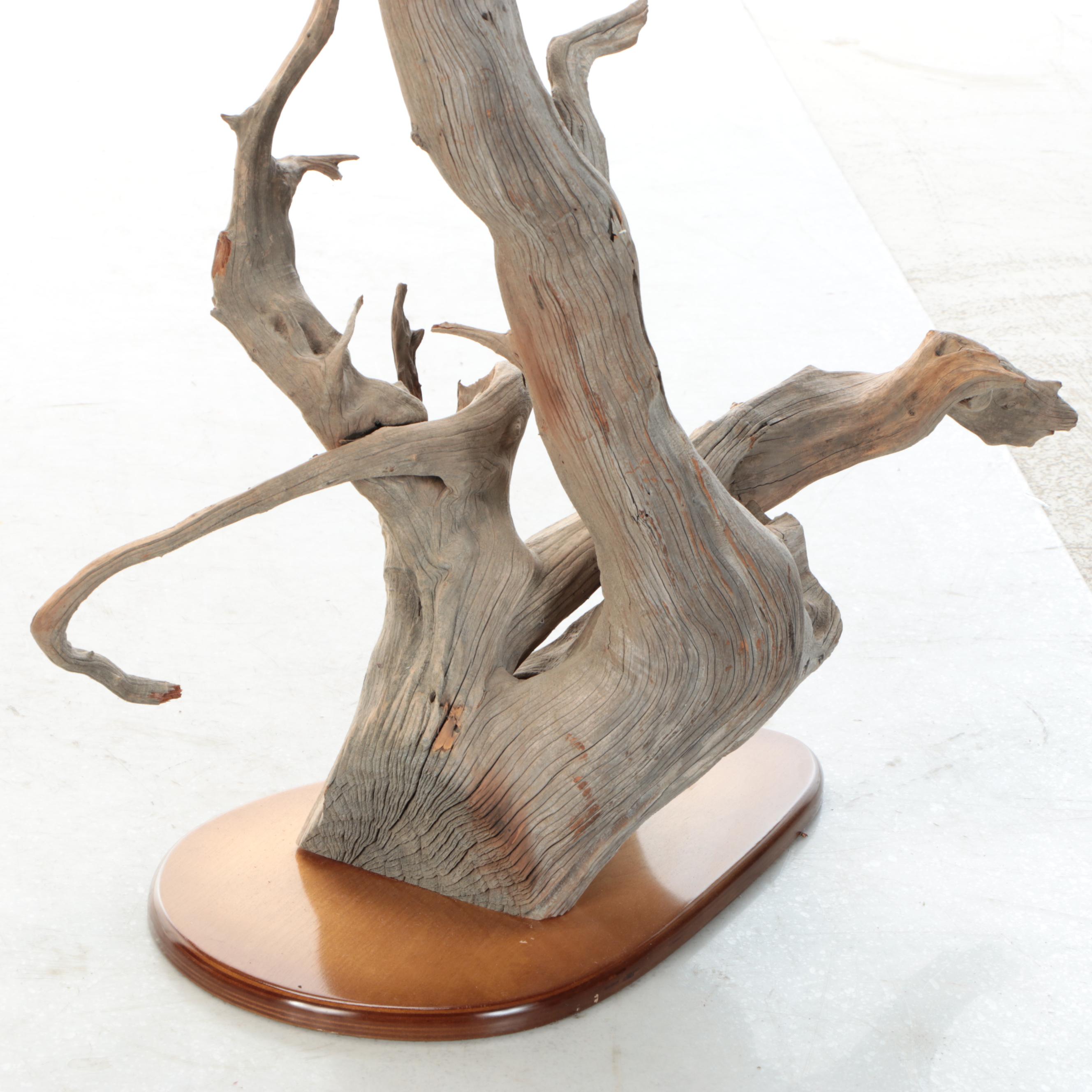 Carved Wood Heron Sculpture on Driftwood