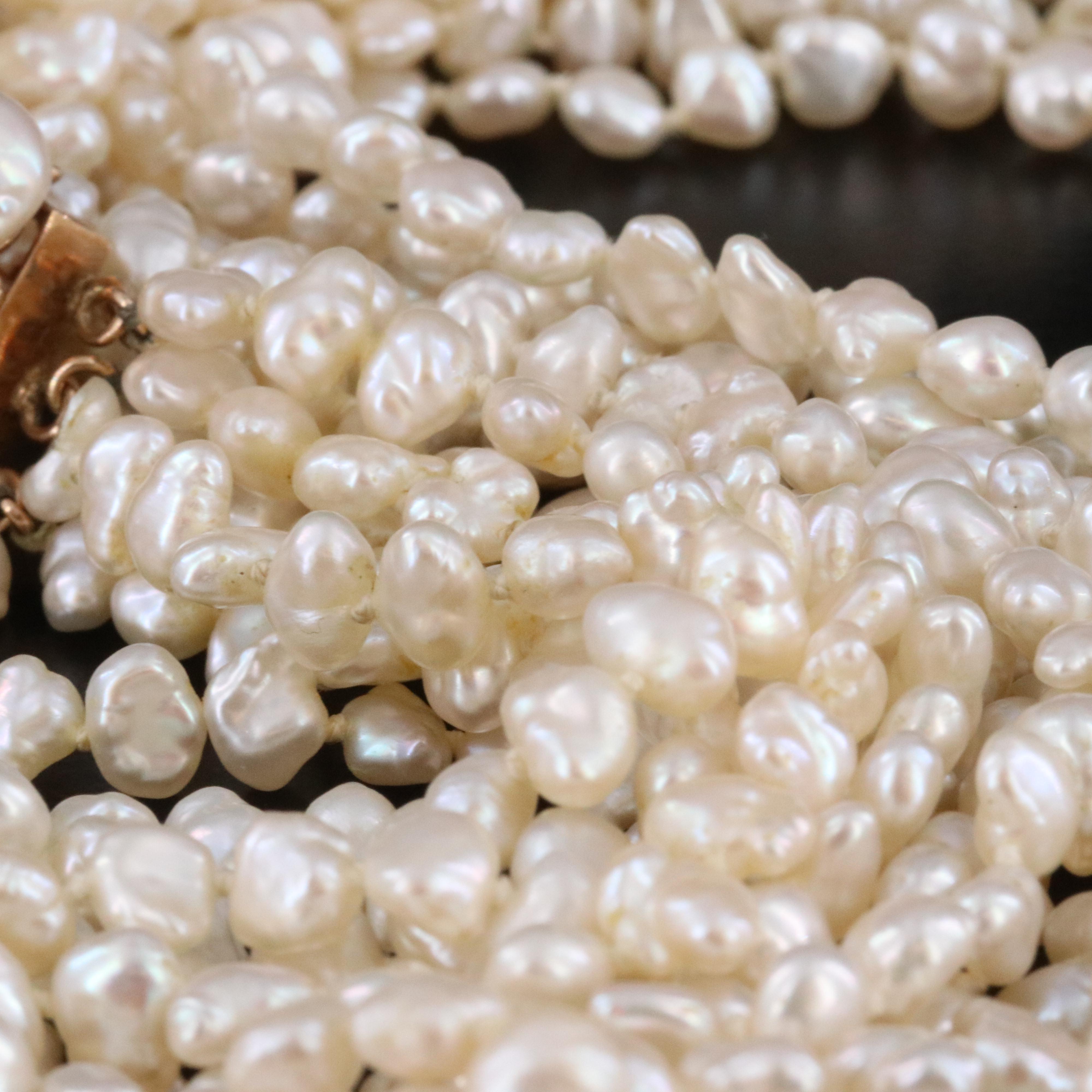 Vintage Multi-Strand Pearl Necklace with 14K Clasp