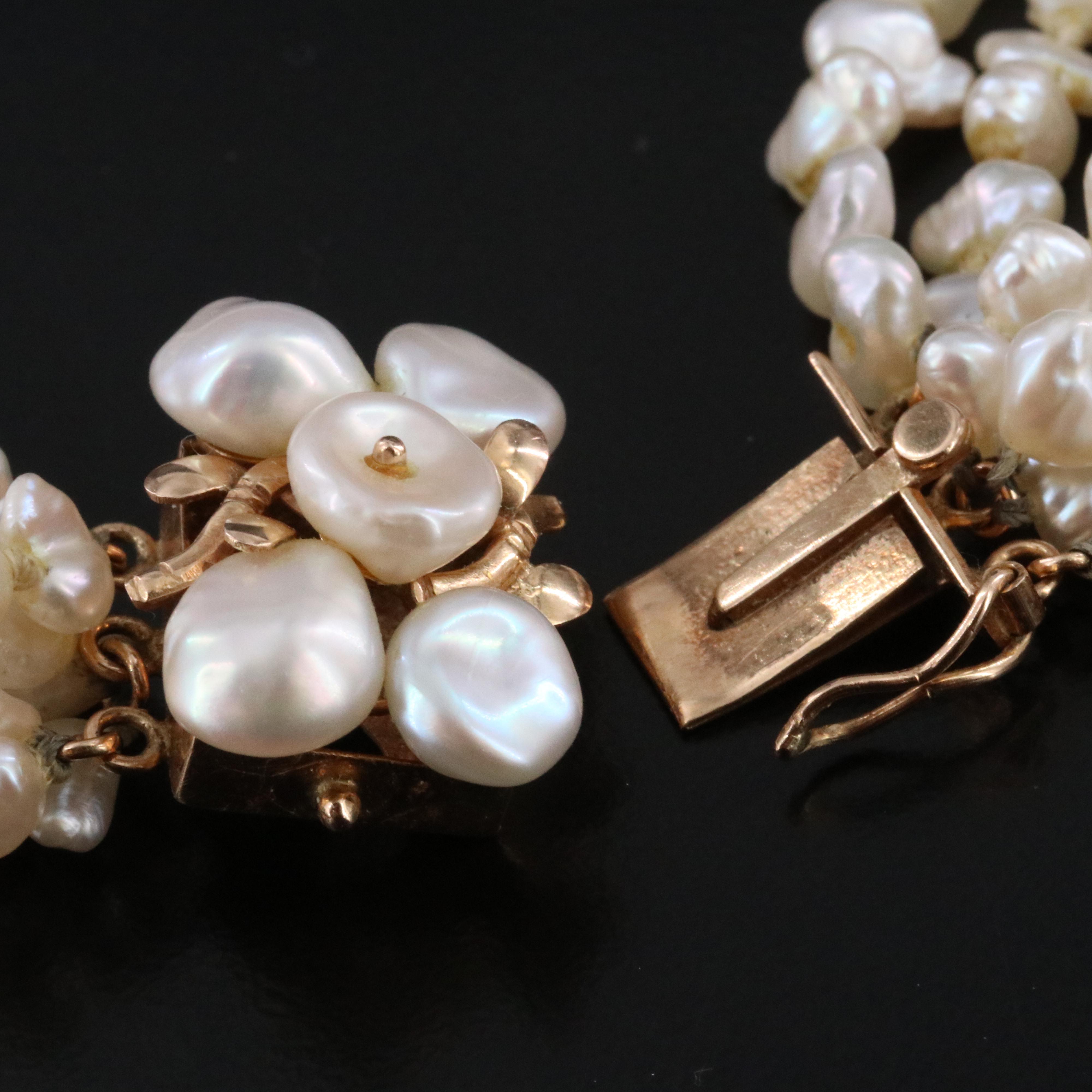 Vintage Multi-Strand Pearl Necklace with 14K Clasp