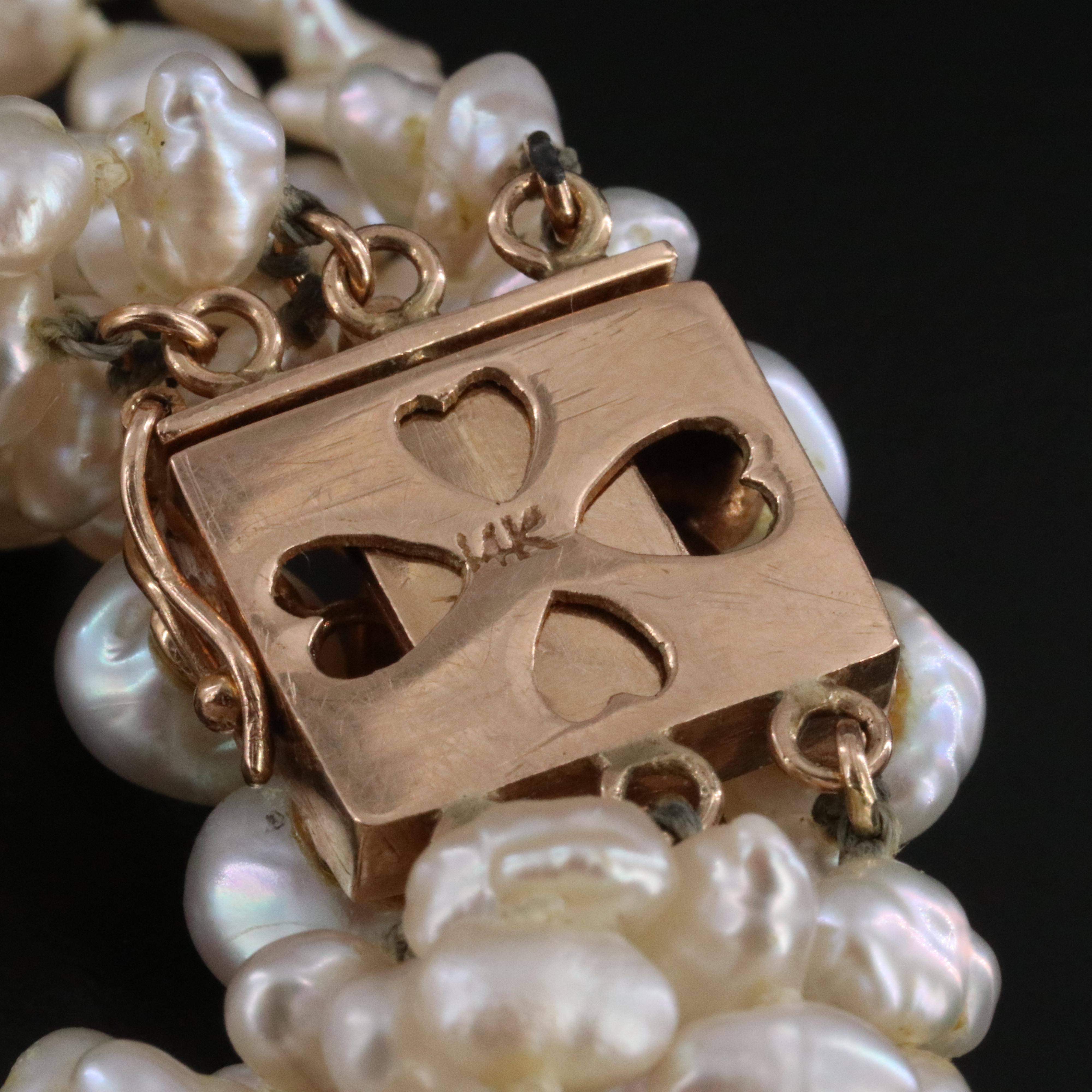 Vintage Multi-Strand Pearl Necklace with 14K Clasp