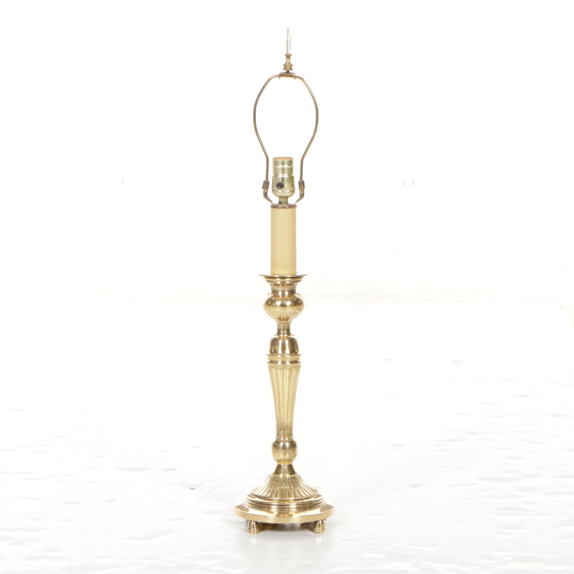 Brass Candlestick Table Lamp with Hand-Painted Floral Finial