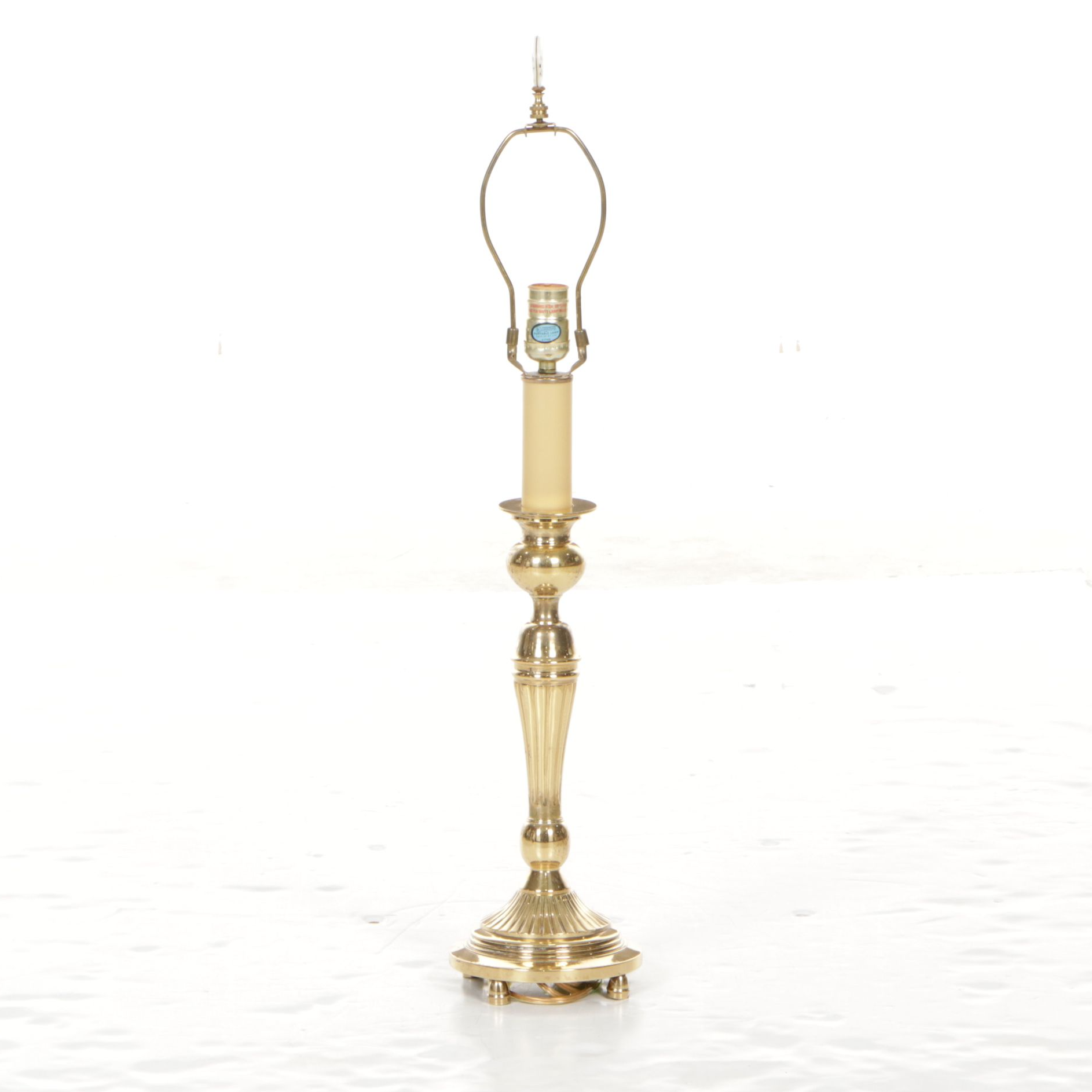 Brass Candlestick Table Lamp with Hand-Painted Floral Finial
