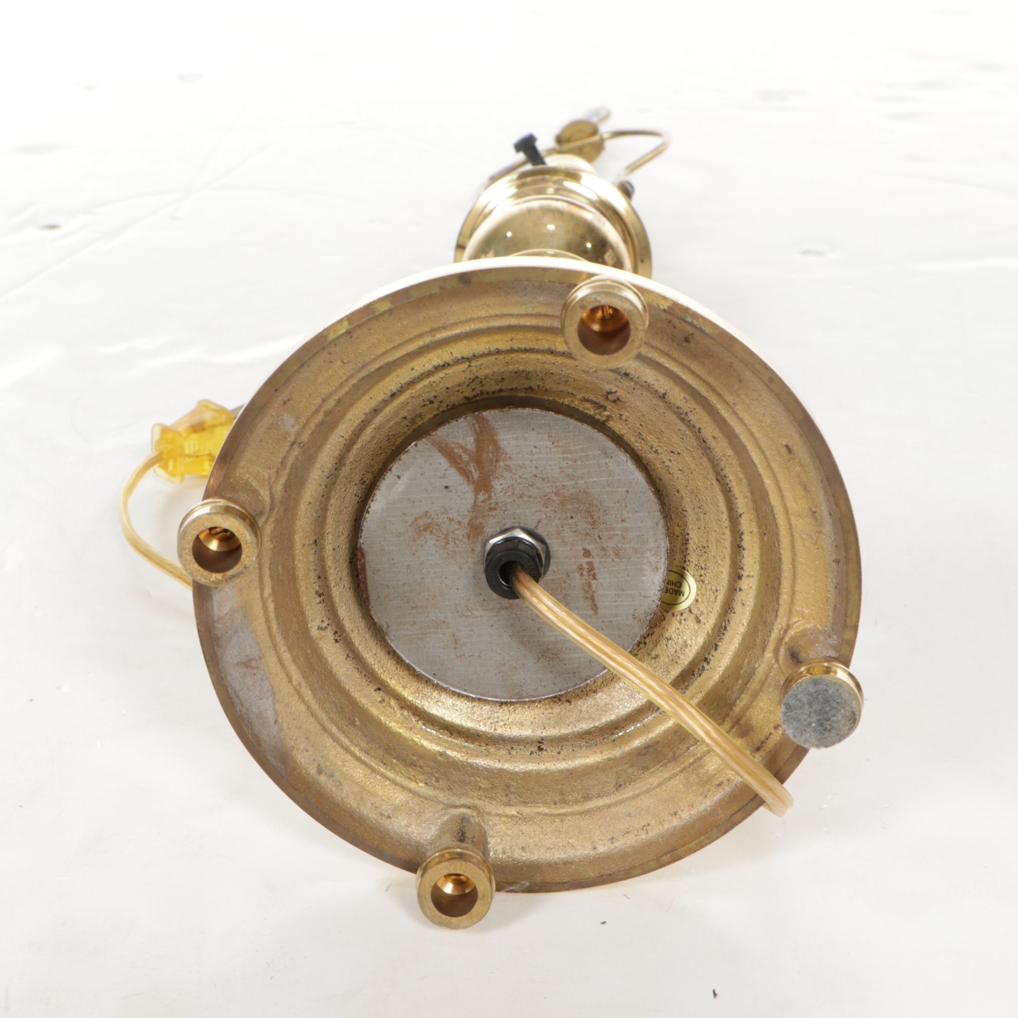 Brass Candlestick Table Lamp with Hand-Painted Floral Finial