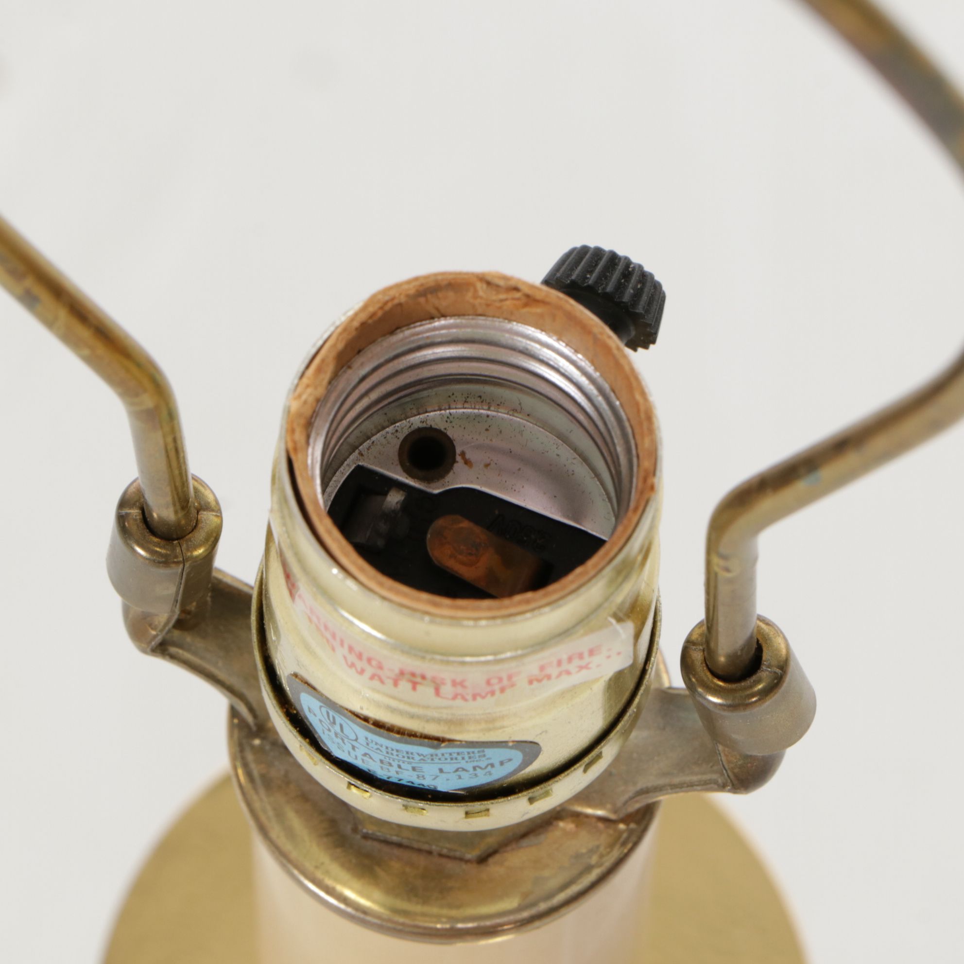 Brass Candlestick Table Lamp with Hand-Painted Floral Finial