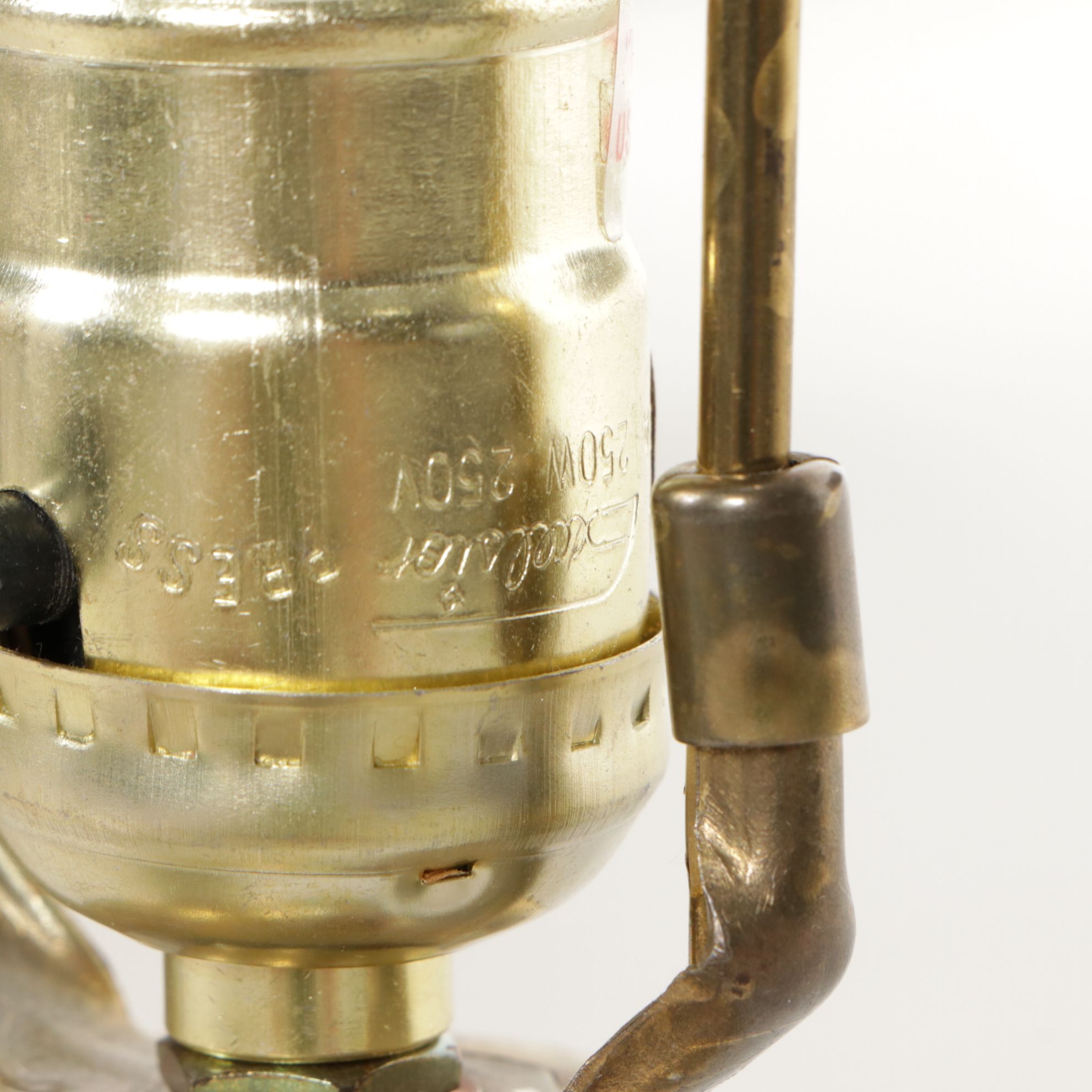 Brass Candlestick Table Lamp with Hand-Painted Floral Finial