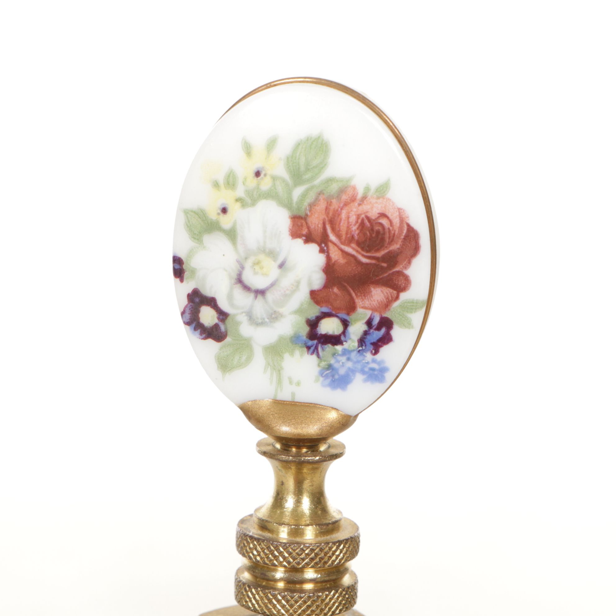 Brass Candlestick Table Lamp with Hand-Painted Floral Finial