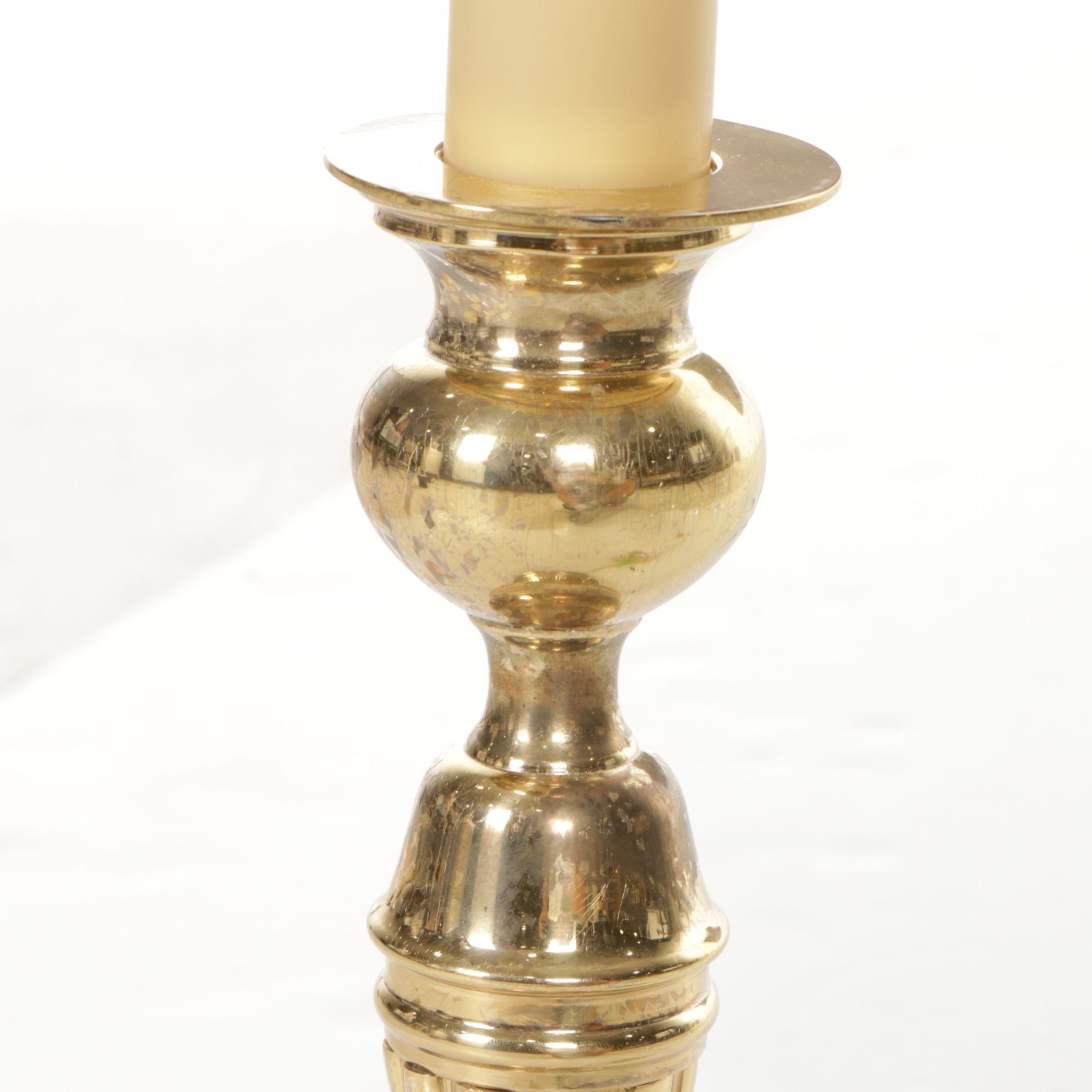Brass Candlestick Table Lamp with Hand-Painted Floral Finial