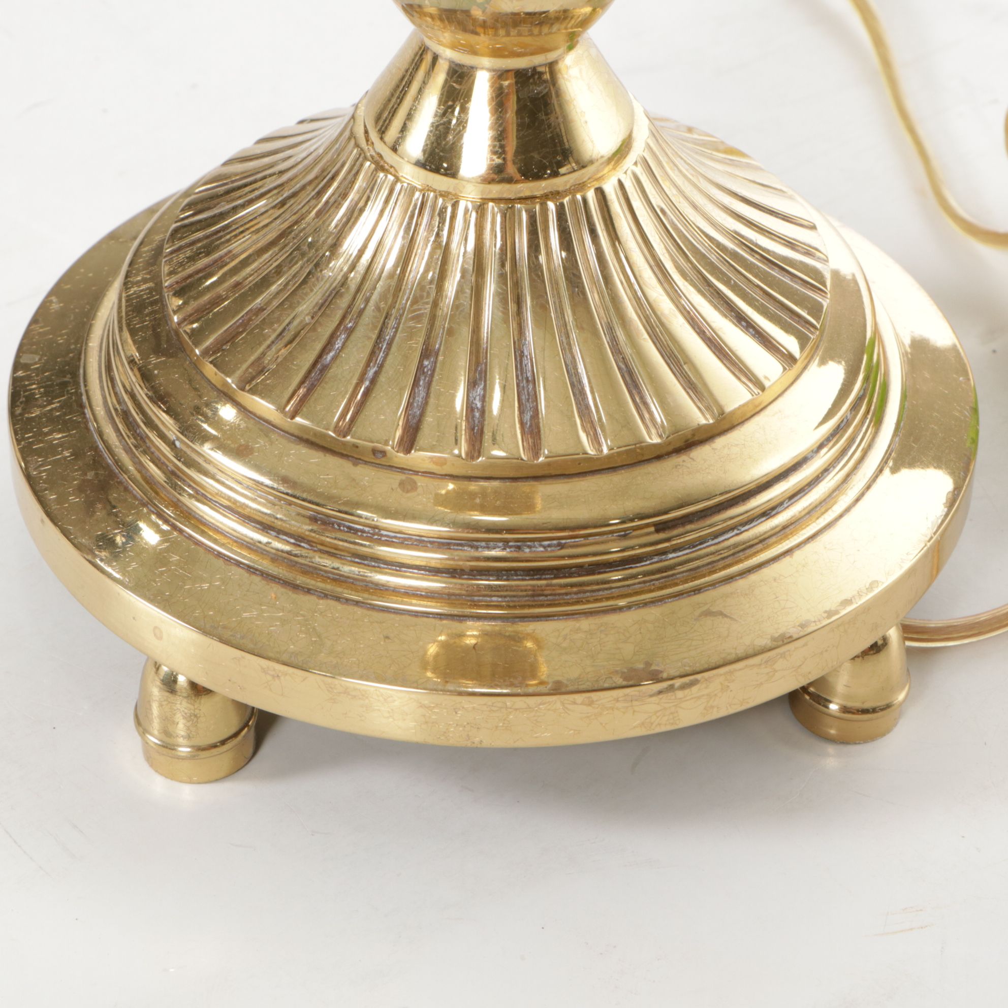 Brass Candlestick Table Lamp with Hand-Painted Floral Finial