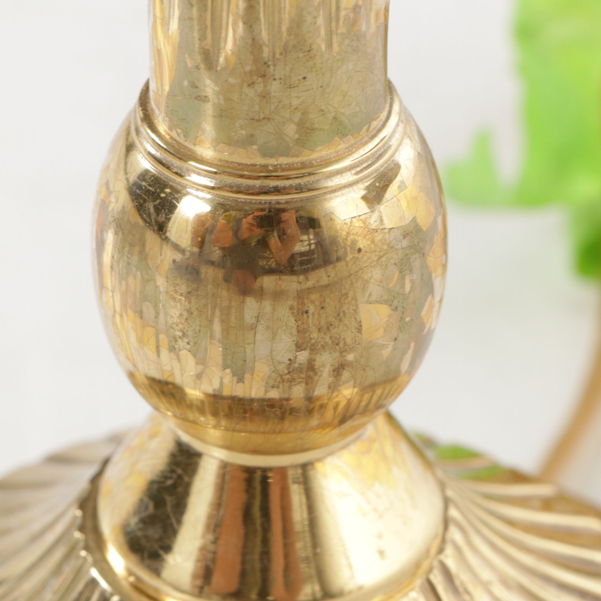 Brass Candlestick Table Lamp with Hand-Painted Floral Finial