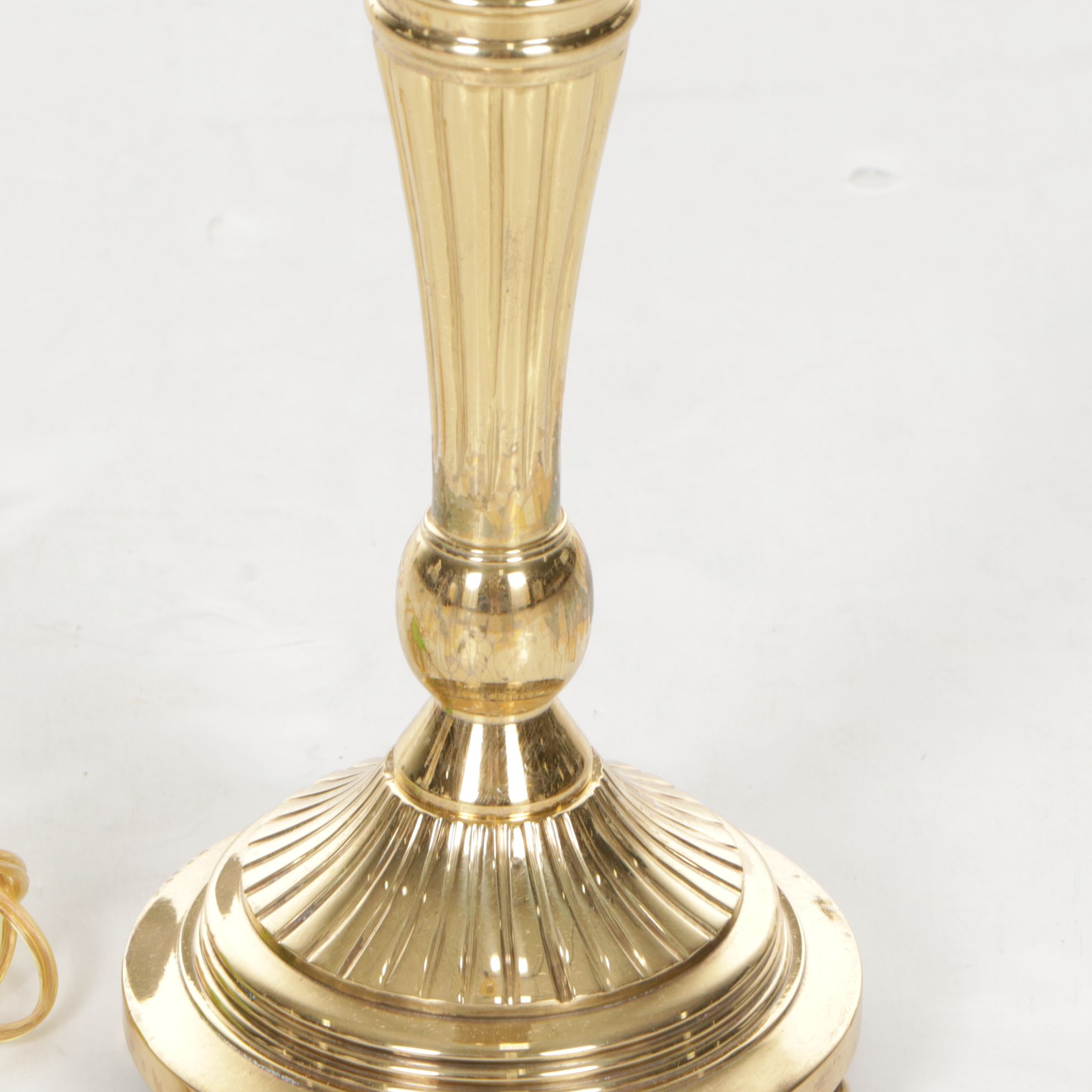 Brass Candlestick Table Lamp with Hand-Painted Floral Finial