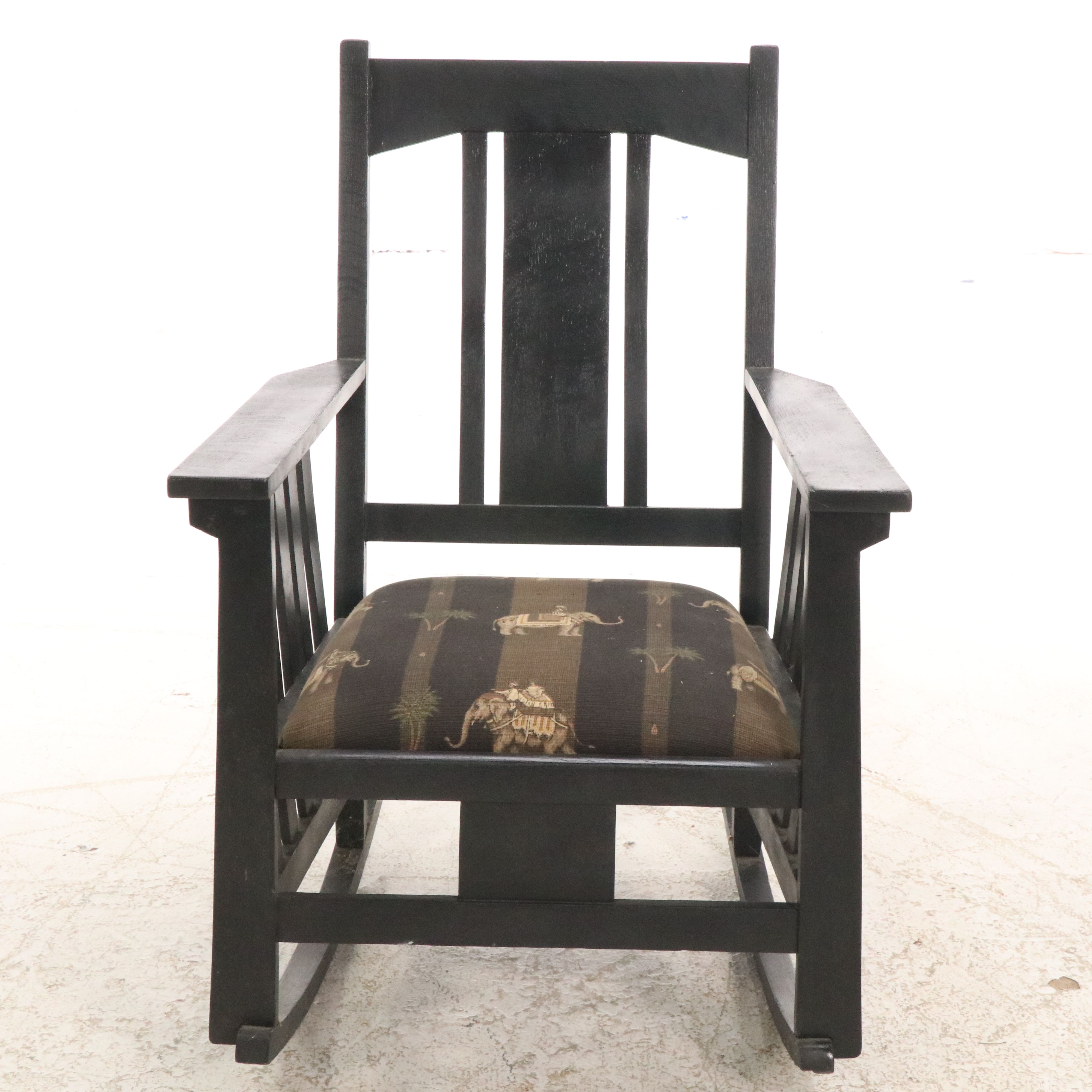 Pair of Mission Style Ebonized Wood Rocking Chairs, Late 20th Century