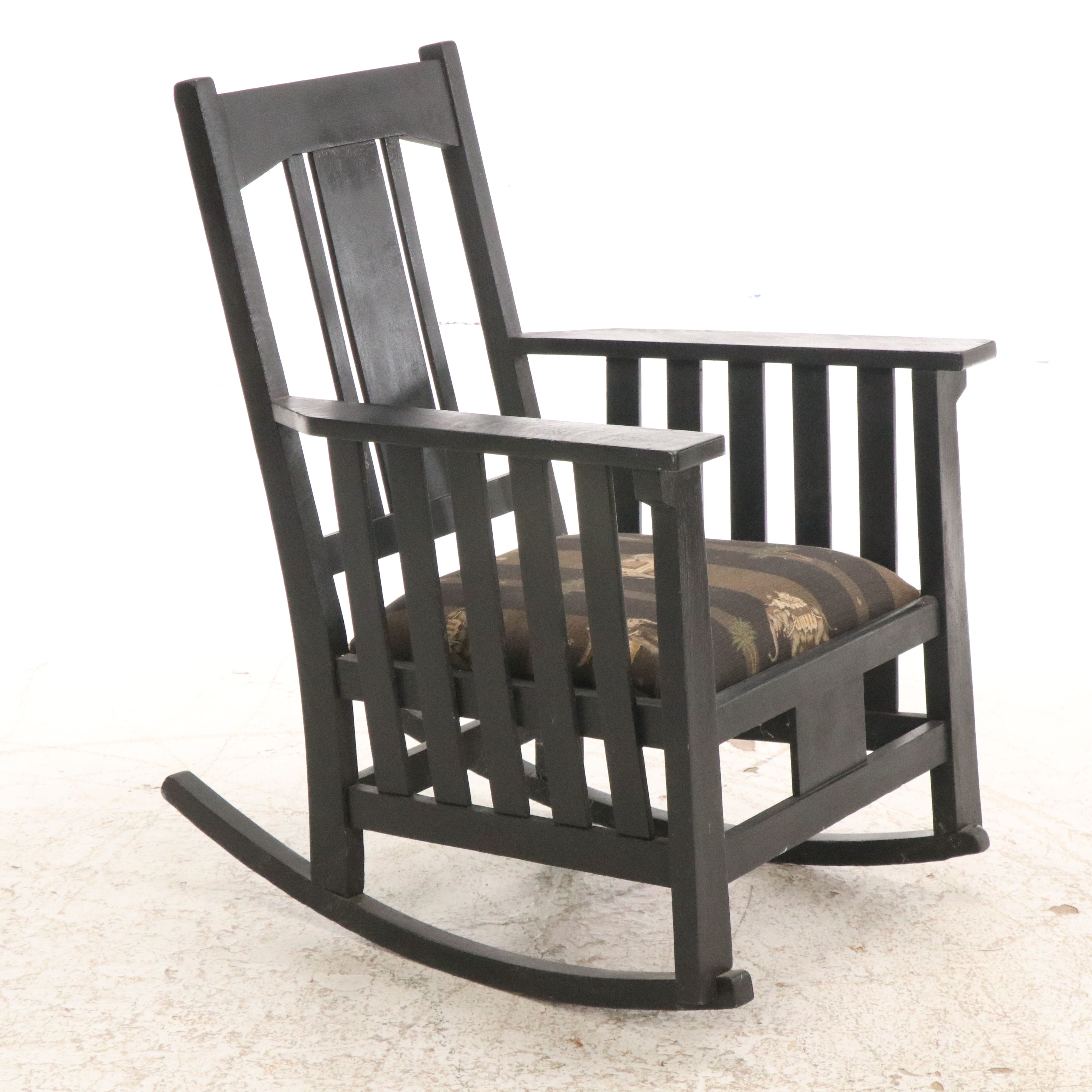 Pair of Mission Style Ebonized Wood Rocking Chairs, Late 20th Century