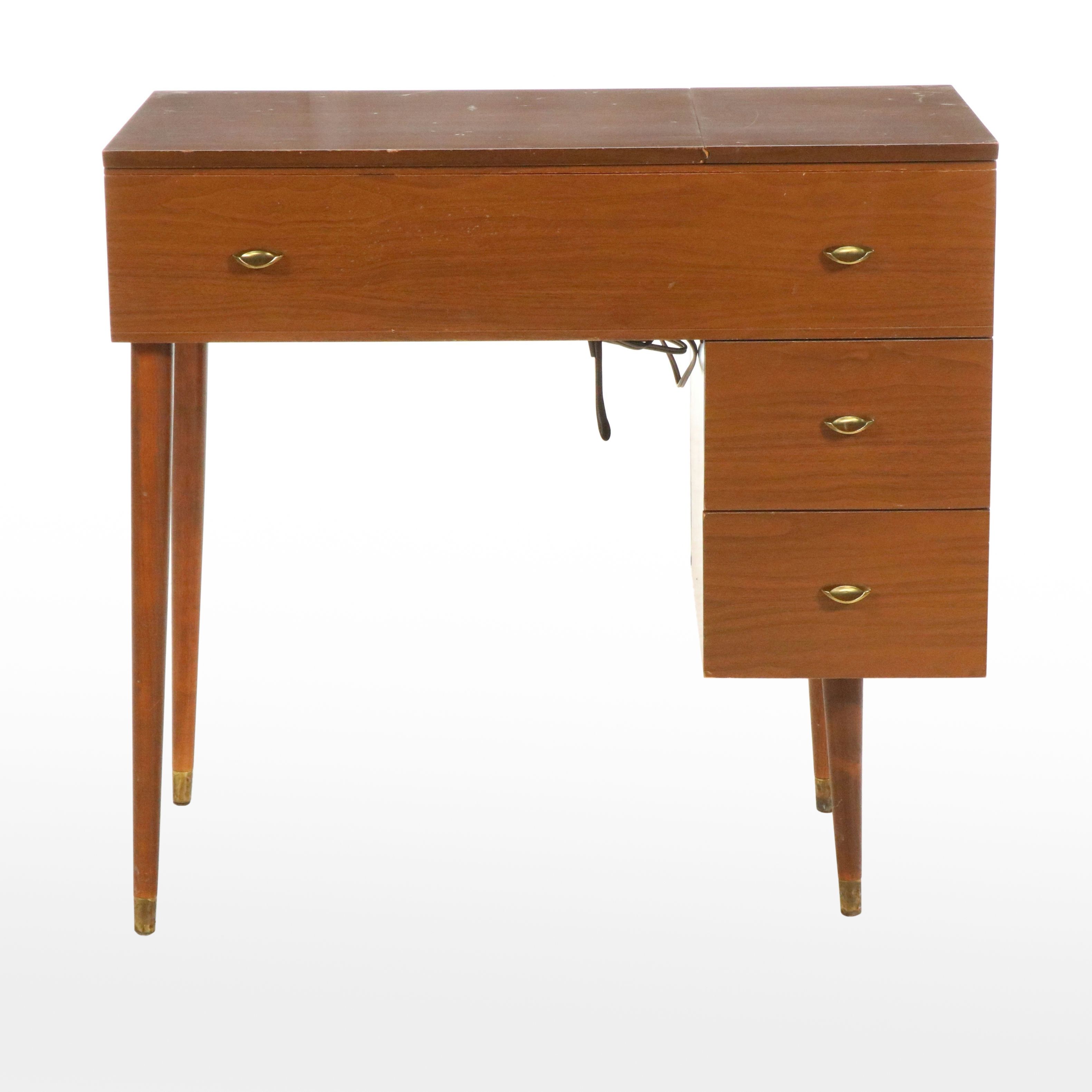 Mid Century Modern Singer Sewing Machine with Walnut Table