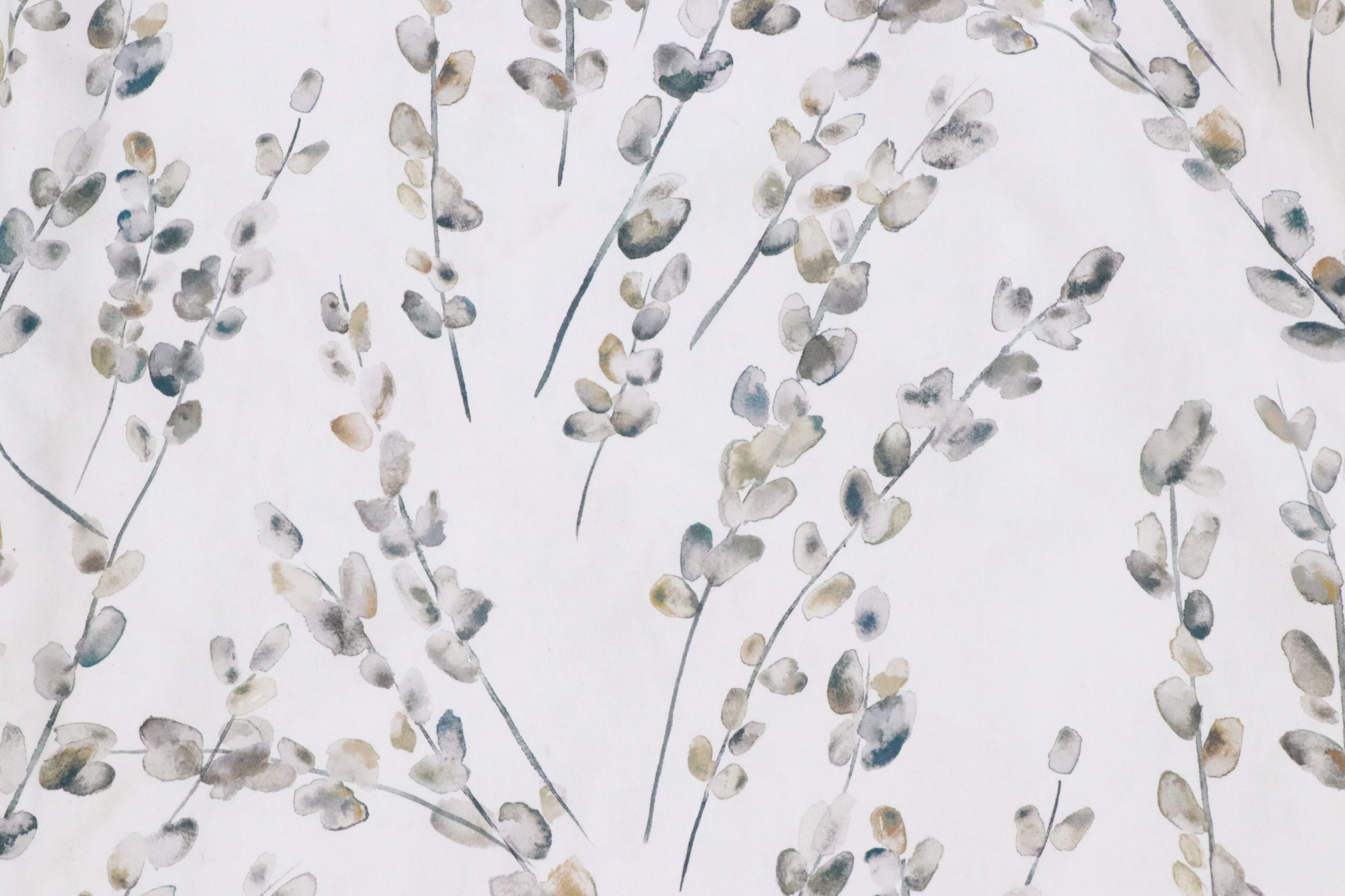 Pair of Watercolor Floral Print on White Pinch Pleat Curtains