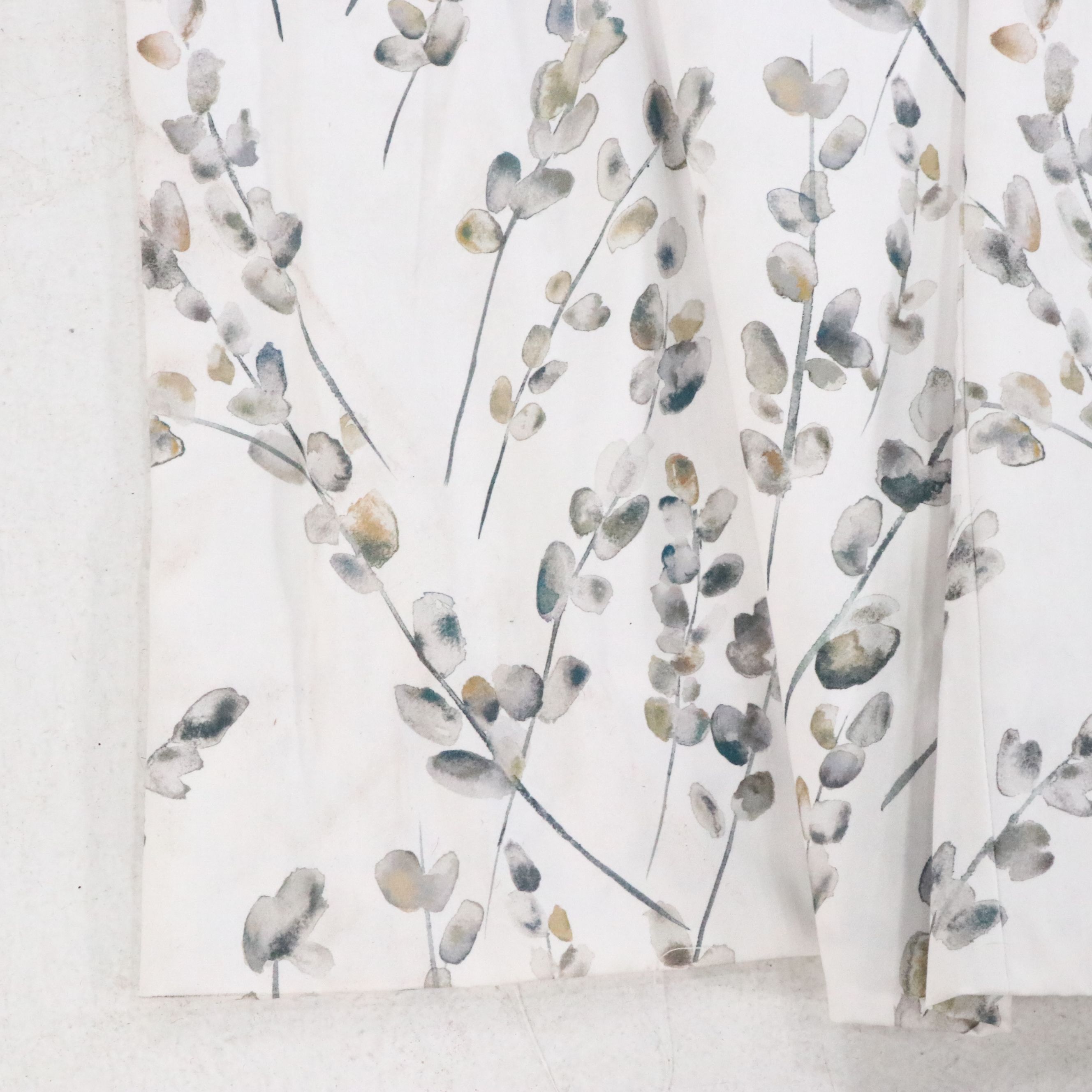 Pair of Watercolor Floral Print on White Pinch Pleat Curtains