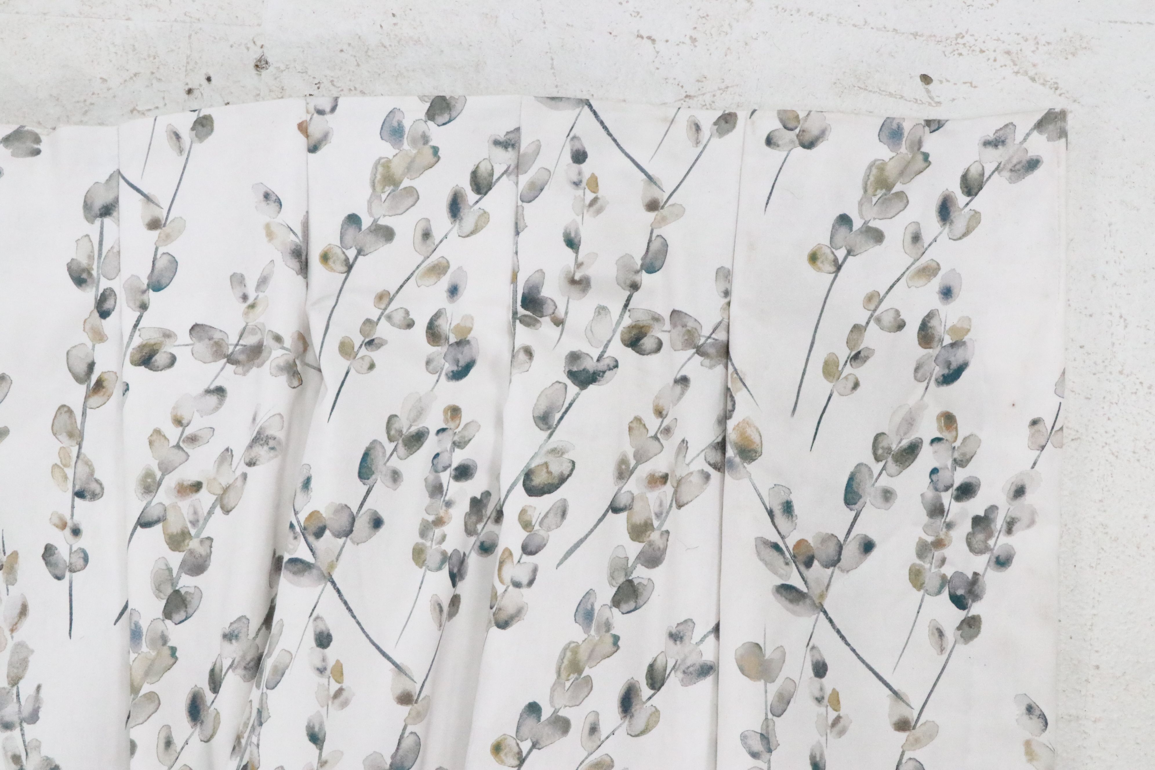 Pair of Watercolor Floral Print on White Pinch Pleat Curtains