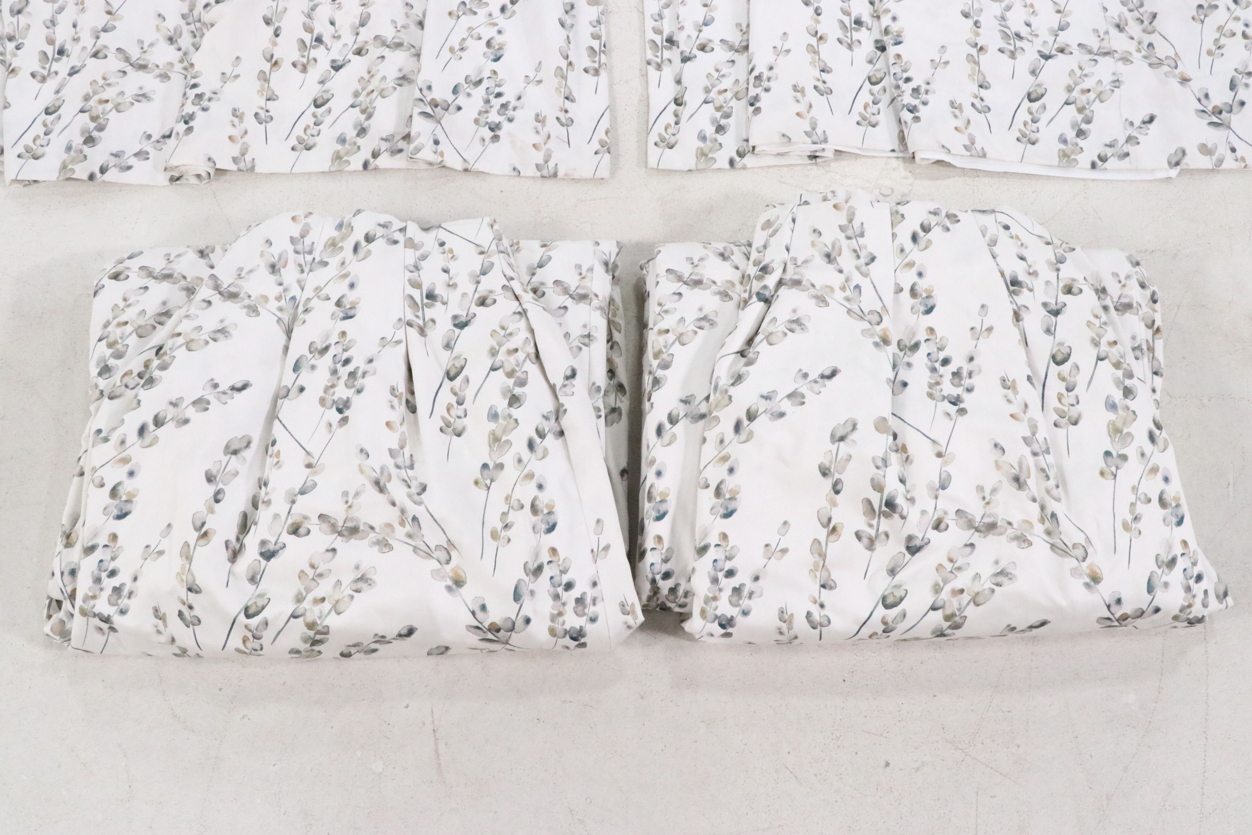 Pair of Watercolor Floral Print on White Pinch Pleat Curtains