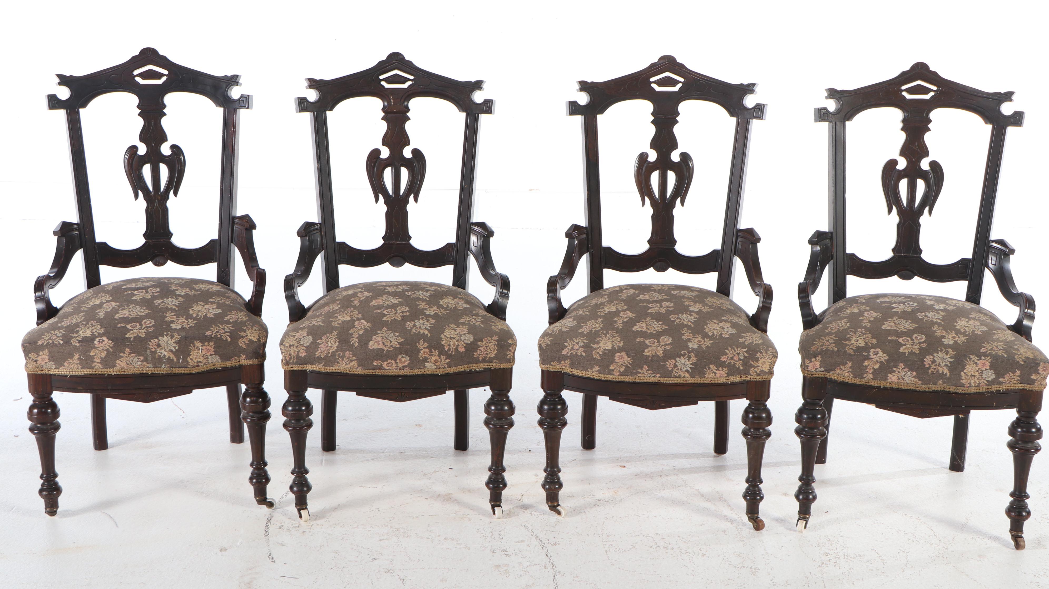 Set of Four Victorian Eastlake Grain-Painted Wood Parlor Chairs