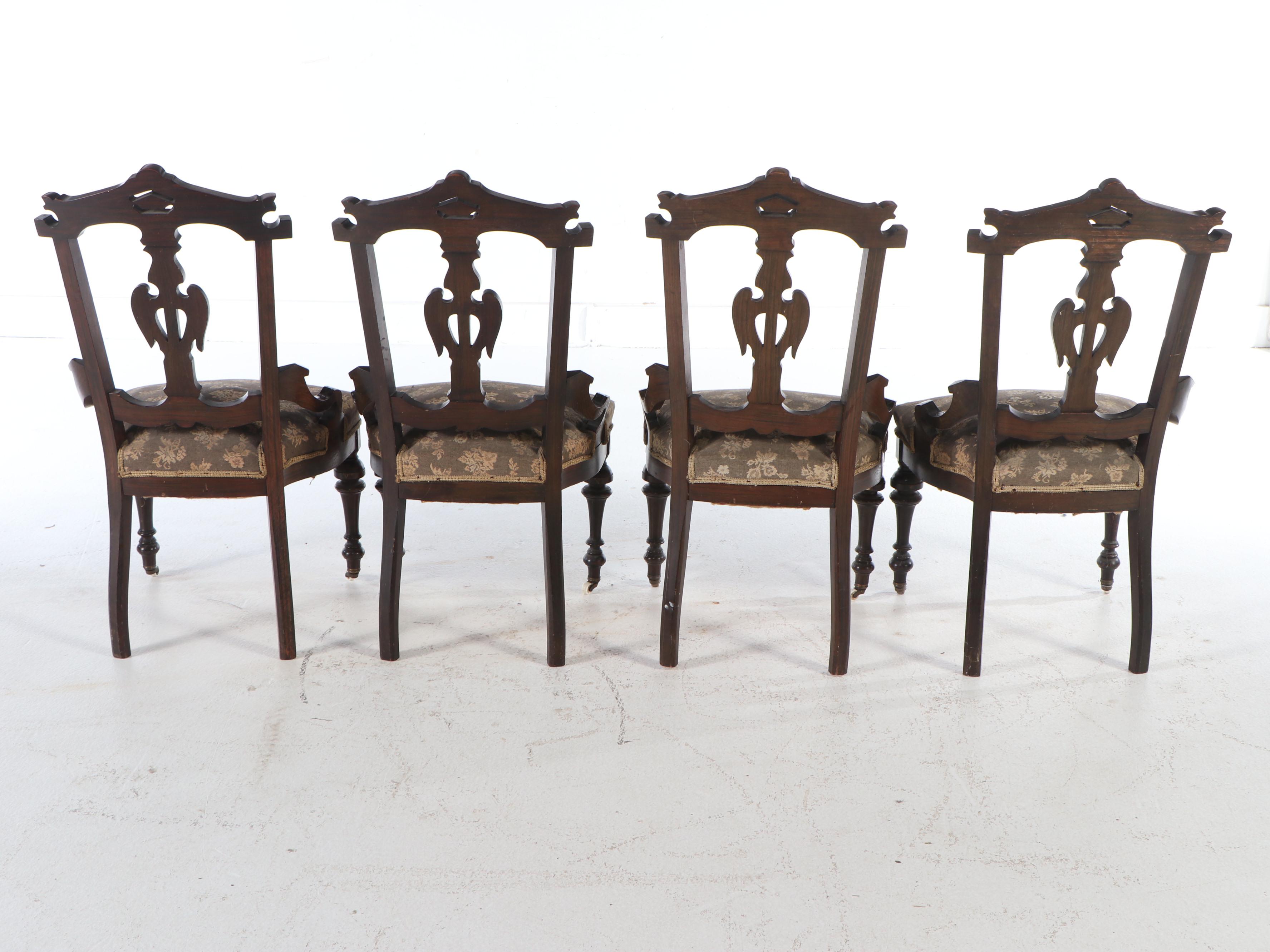 Set of Four Victorian Eastlake Grain-Painted Wood Parlor Chairs