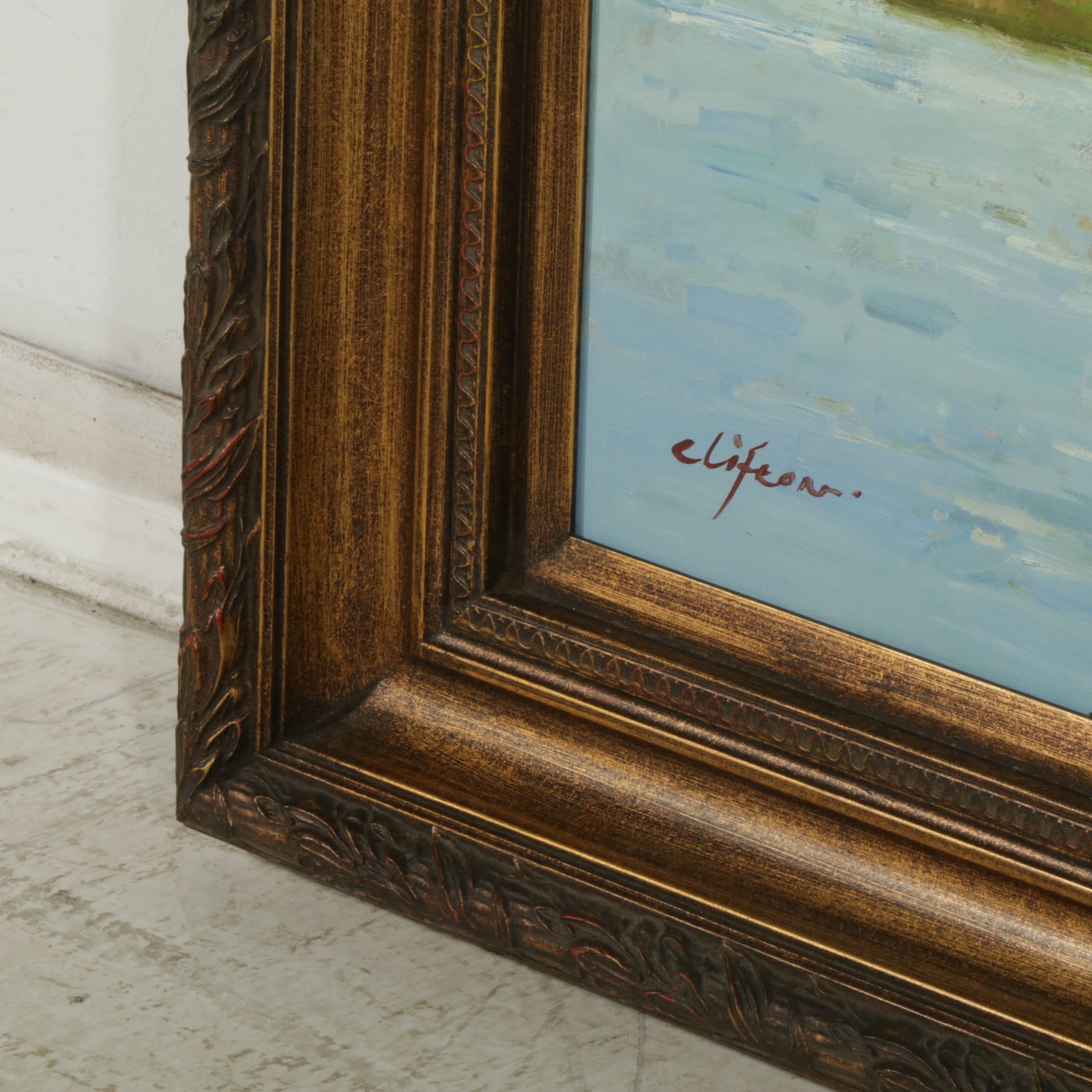 George Clifton Impressionist Riverbank Landscape Oil Painting, Late 20th Century