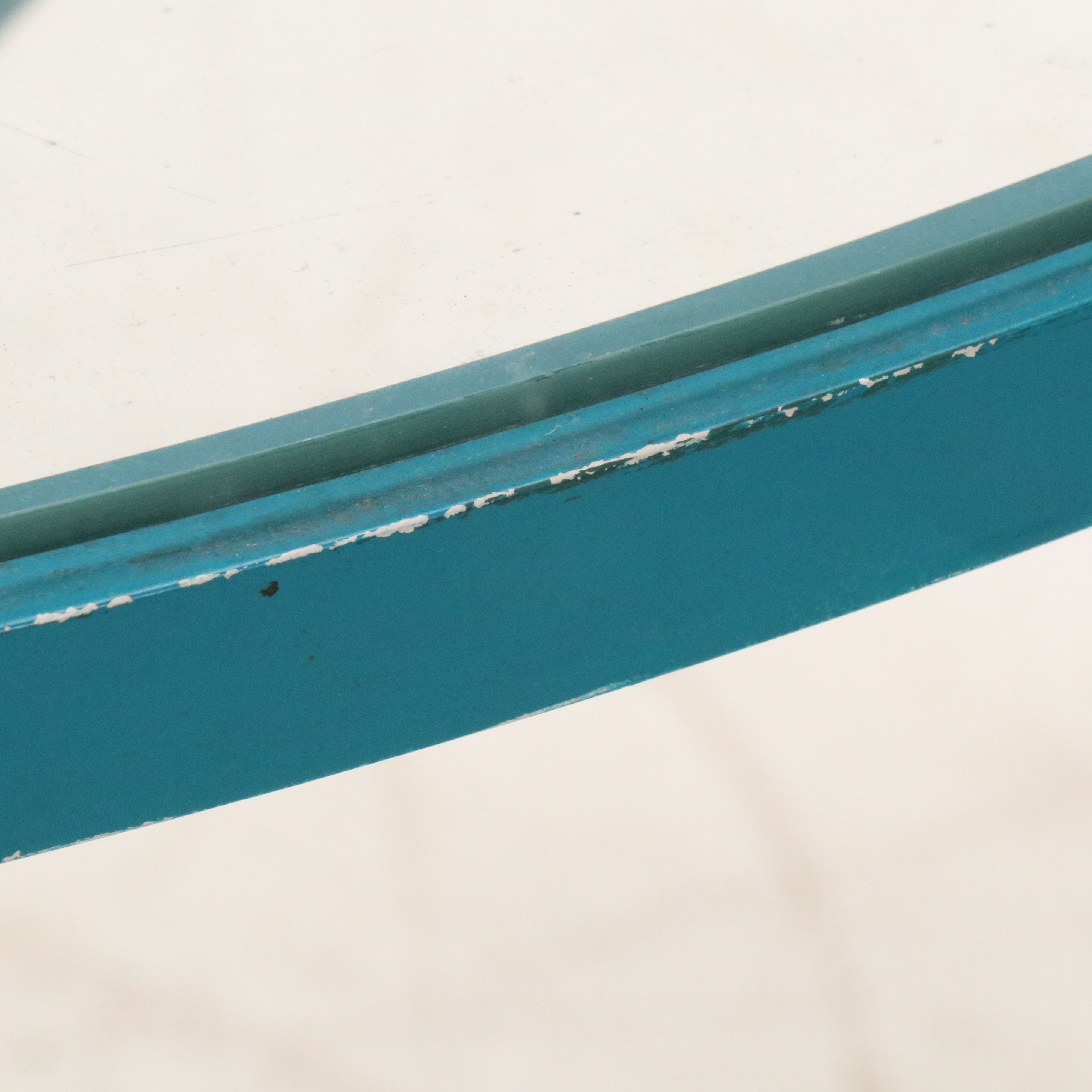 Glass Top Blue-Painted Metal Patio Dining Table with Bamboo Motif Legs