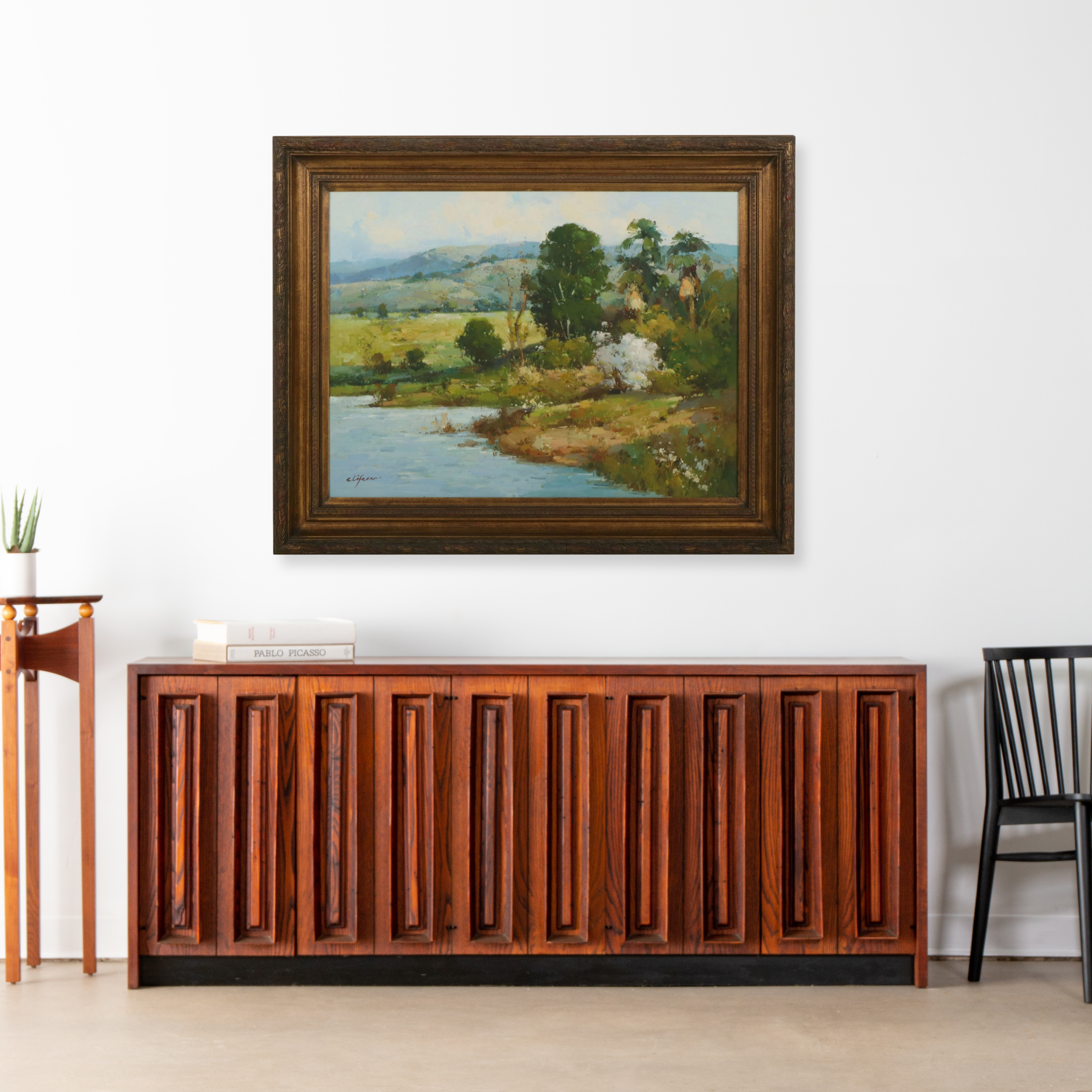 George Clifton Impressionist Riverbank Landscape Oil Painting, Late 20th Century